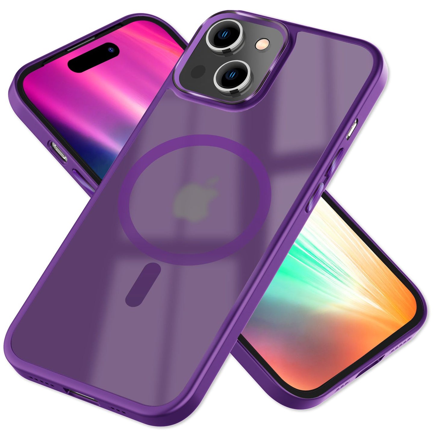 MagSafe Hybrid hulstur fyrir iPhone 15, hörð hulstur með frosti og verndarbrún, símahulstur með poka