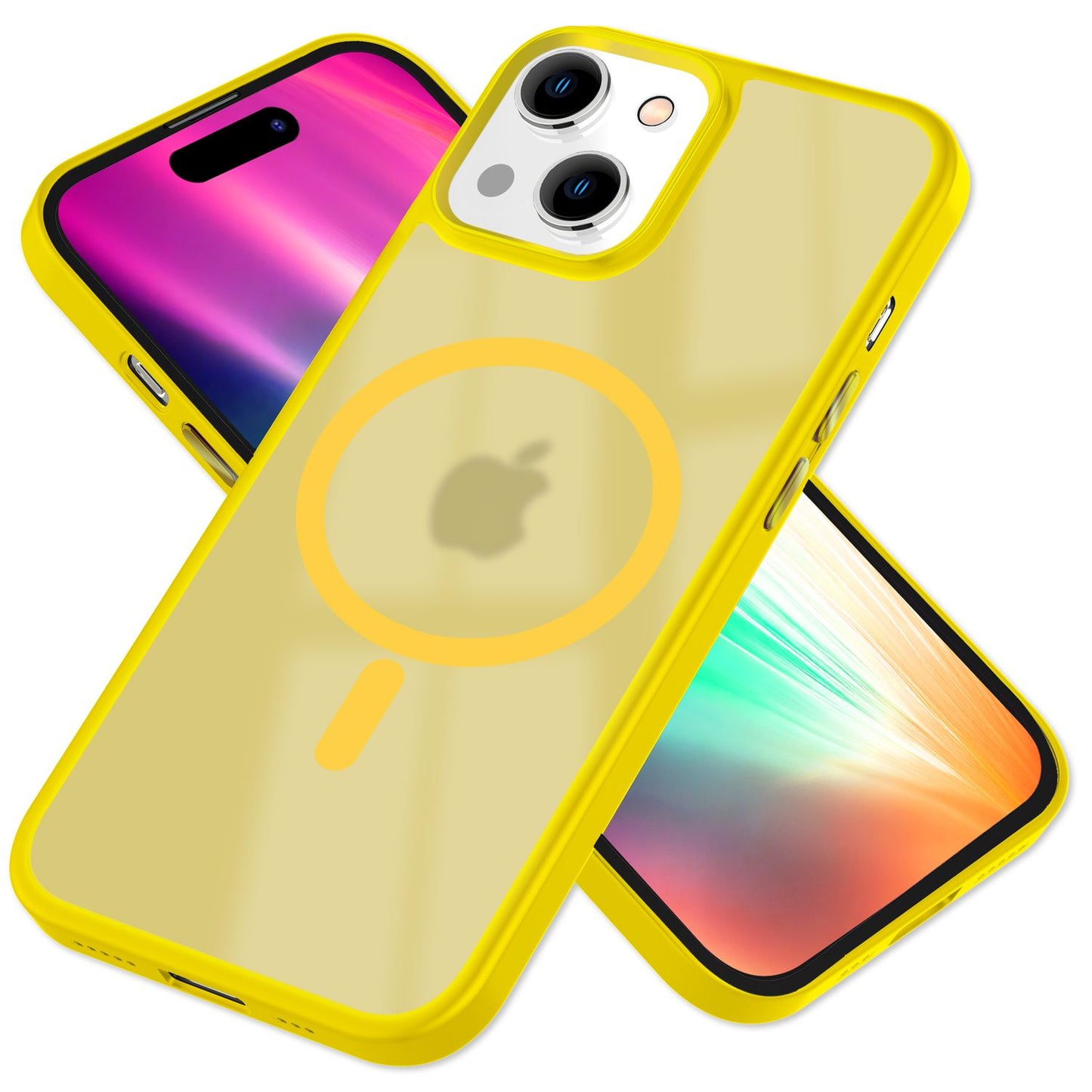 MagSafe Hybrid hulstur fyrir iPhone 15, hörð hulstur með frosti og verndarbrún, símahulstur með poka