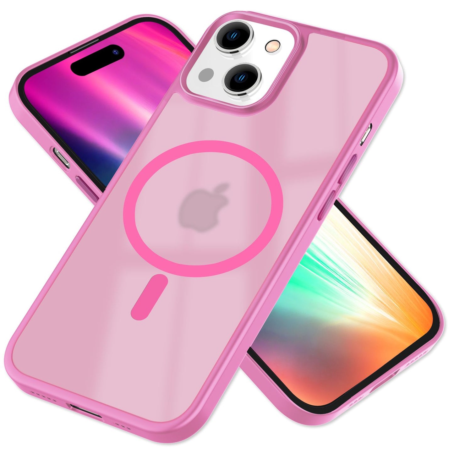 MagSafe Hybrid hulstur fyrir iPhone 15, hörð hulstur með frosti og verndarbrún, símahulstur með poka