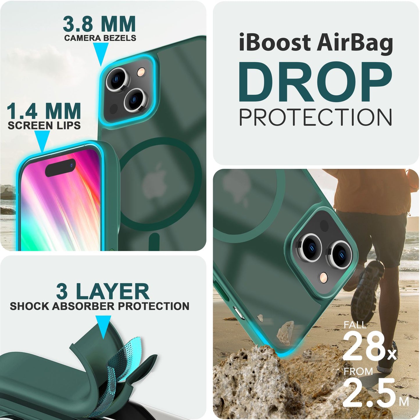 MagSafe Hybrid hulstur fyrir iPhone 15, hörð hulstur með frosti og verndarbrún, símahulstur með poka