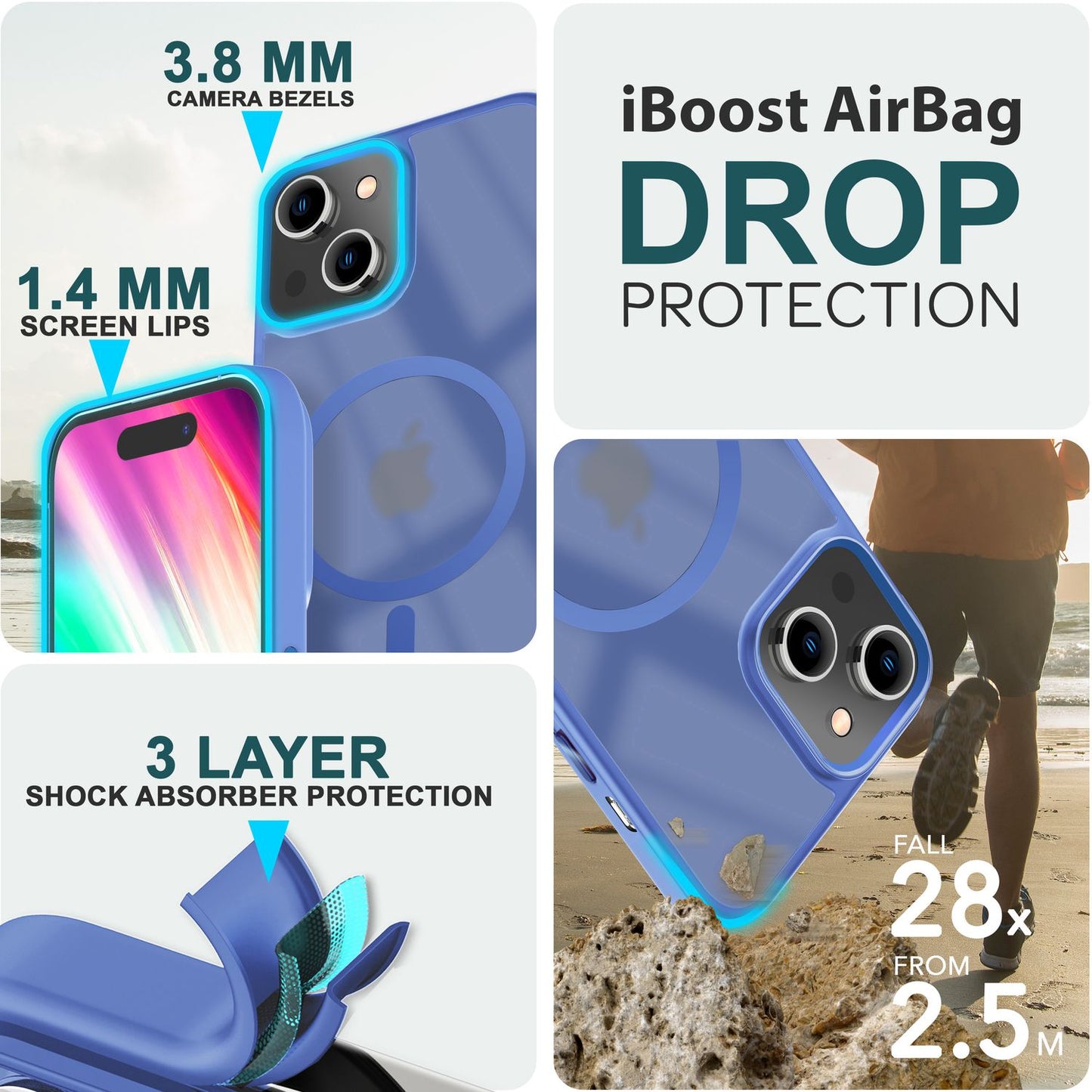 MagSafe Hybrid hulstur fyrir iPhone 15, hörð hulstur með frosti og verndarbrún, símahulstur með poka