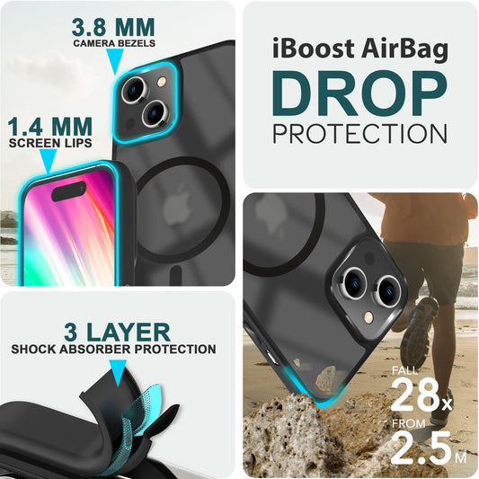 MagSafe Hybrid hulstur fyrir iPhone 15, hörð hulstur með frosti og verndarbrún, símahulstur með poka