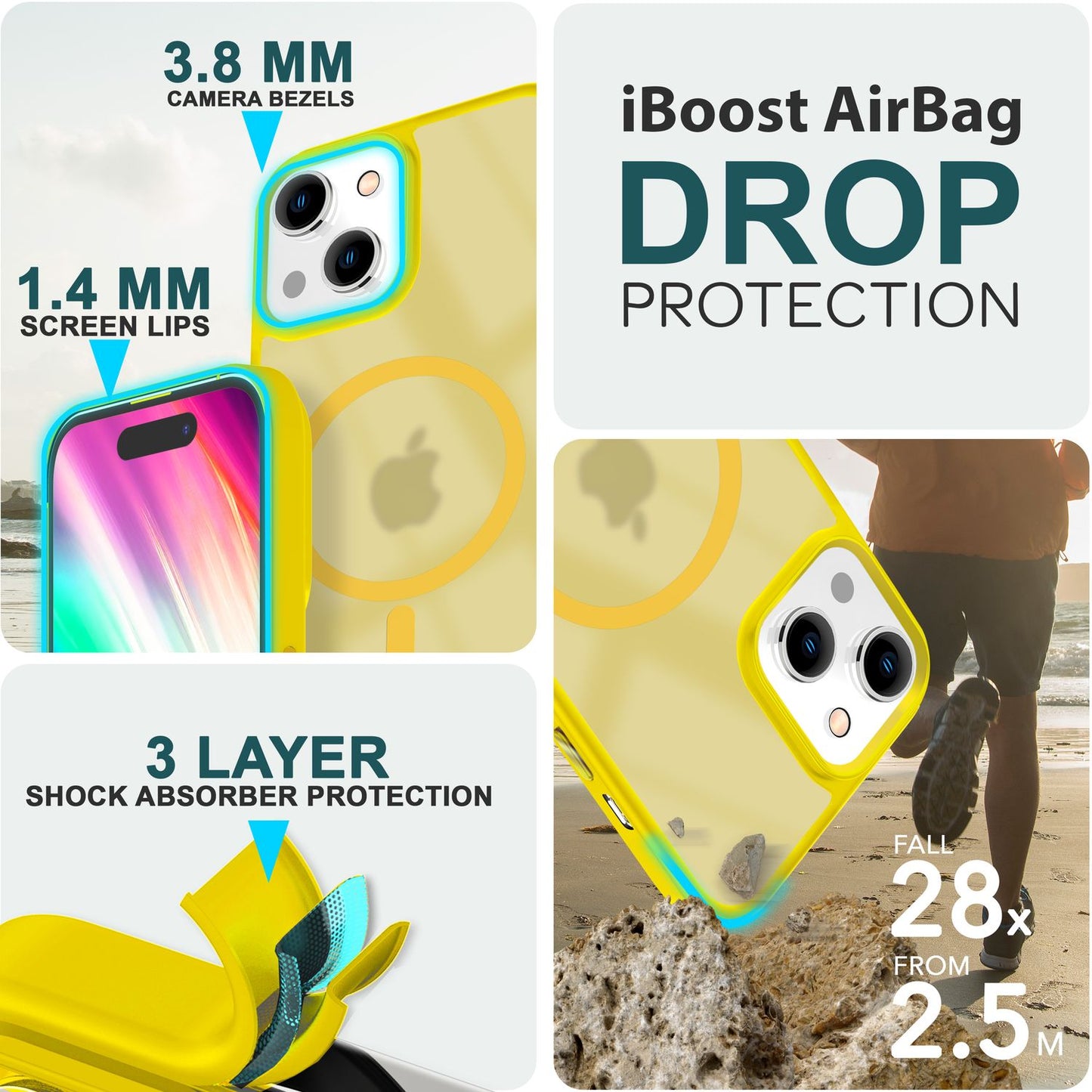 MagSafe Hybrid hulstur fyrir iPhone 15, hörð hulstur með frosti og verndarbrún, símahulstur með poka