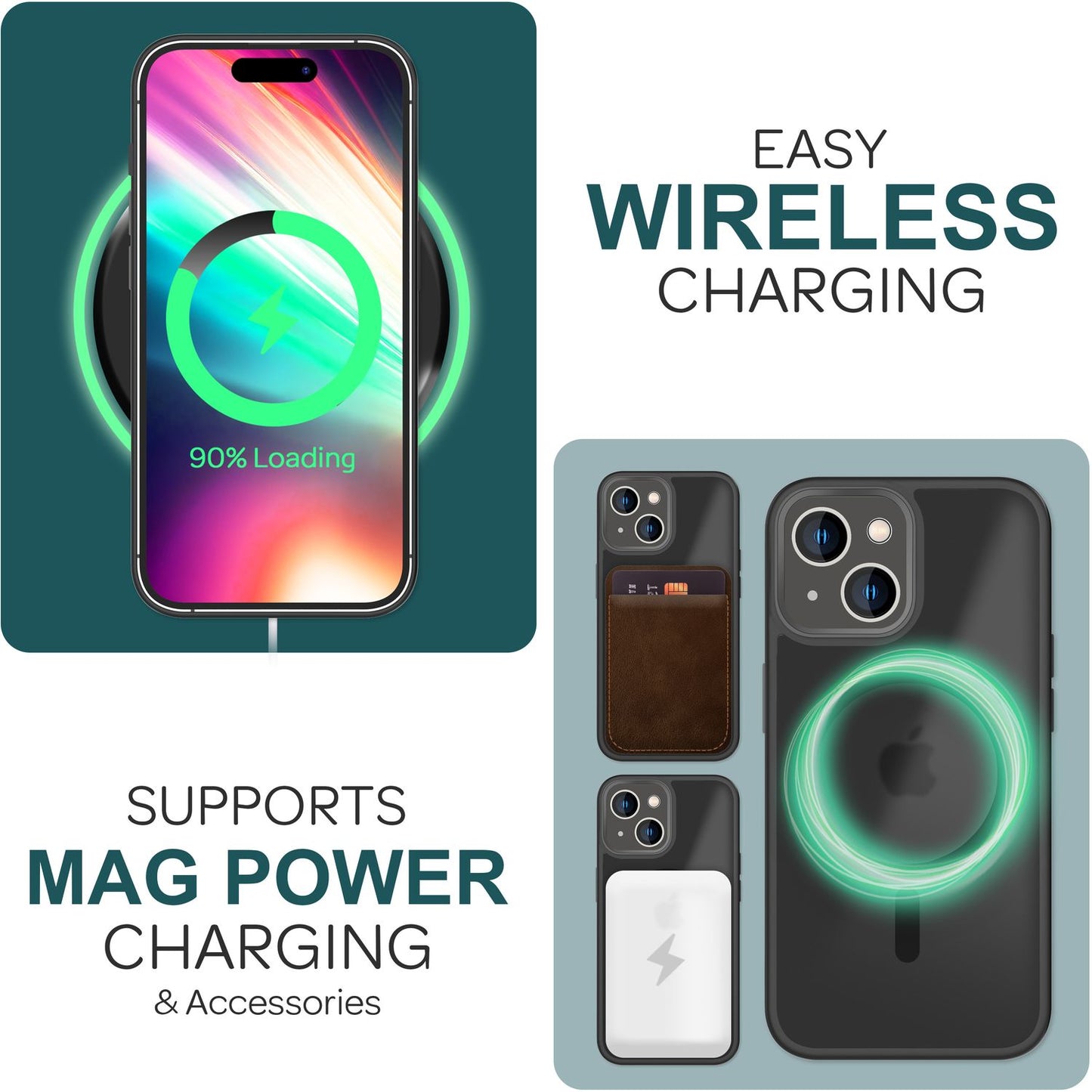 MagSafe Hybrid hulstur fyrir iPhone 15, hörð hulstur með frosti og verndarbrún, símahulstur með poka