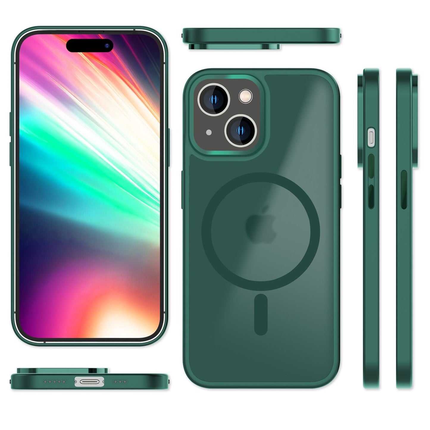 MagSafe Hybrid hulstur fyrir iPhone 15, hörð hulstur með frosti og verndarbrún, símahulstur með poka