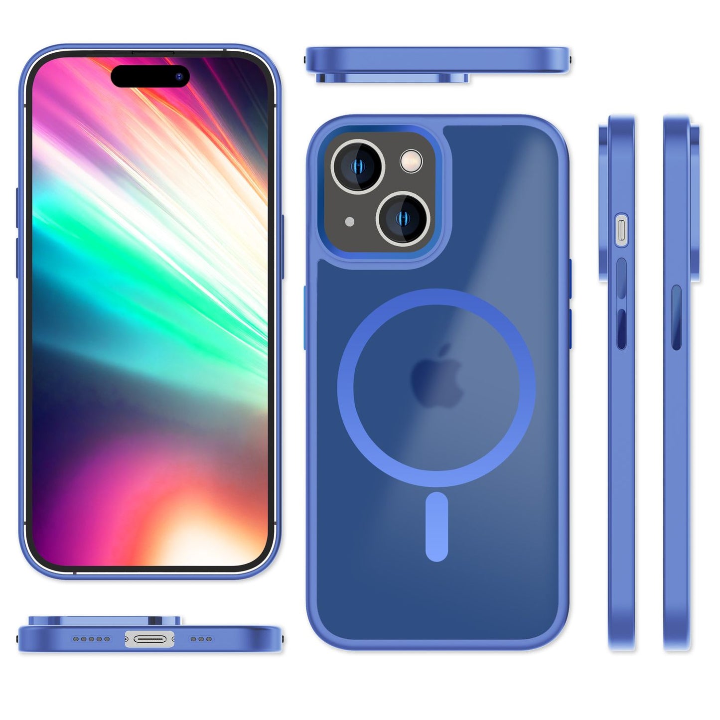 MagSafe Hybrid hulstur fyrir iPhone 15, hörð hulstur með frosti og verndarbrún, símahulstur með poka