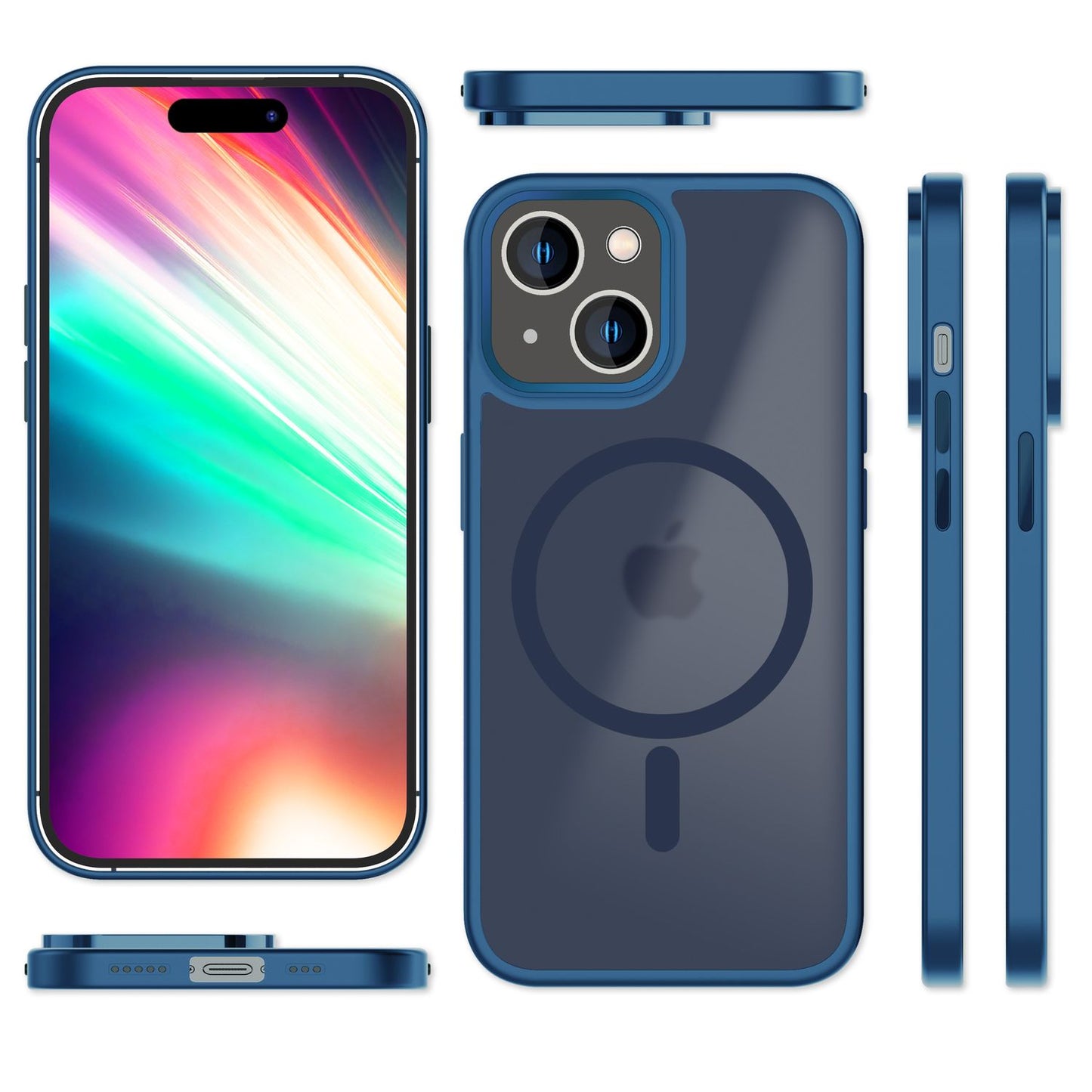 MagSafe Hybrid hulstur fyrir iPhone 15, hörð hulstur með frosti og verndarbrún, símahulstur með poka