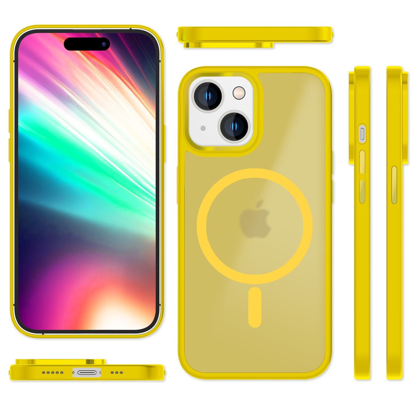 MagSafe Hybrid hulstur fyrir iPhone 15, hörð hulstur með frosti og verndarbrún, símahulstur með poka