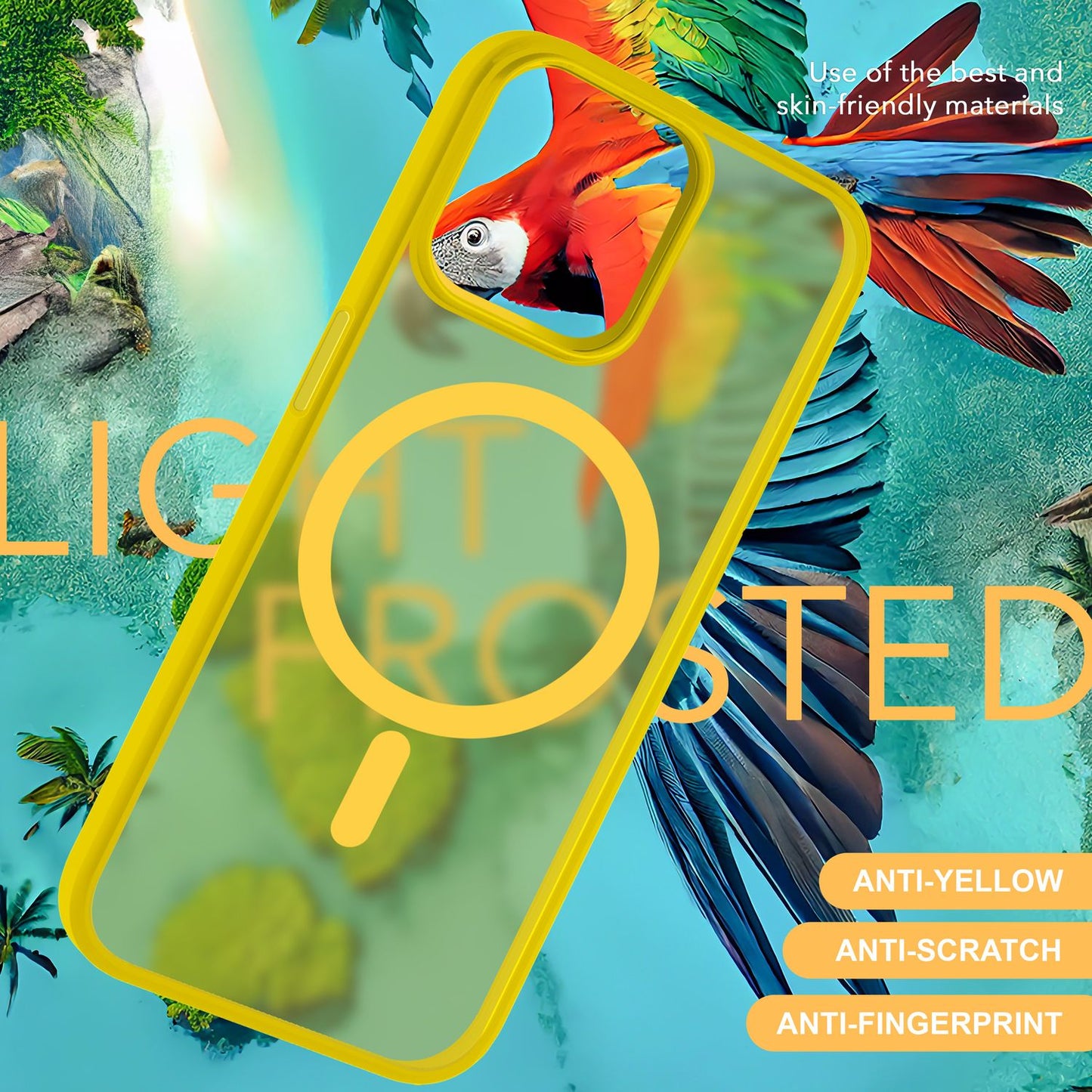 MagSafe Hybrid hulstur fyrir iPhone 15, hörð hulstur með frosti og verndarbrún, símahulstur með poka