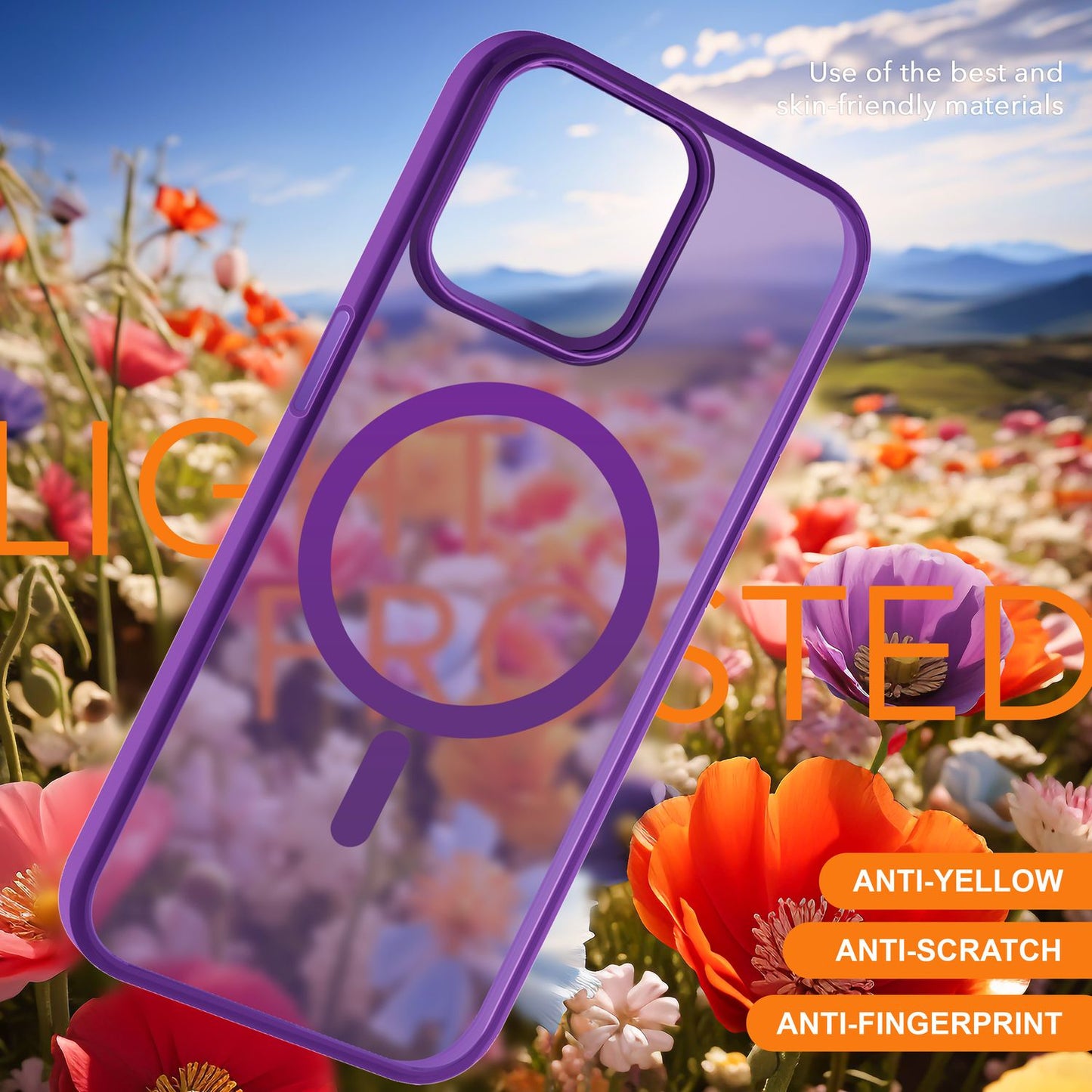 MagSafe Hybrid hulstur fyrir iPhone 15 Pro, hörð hulstur með frosti og verndarbrún.