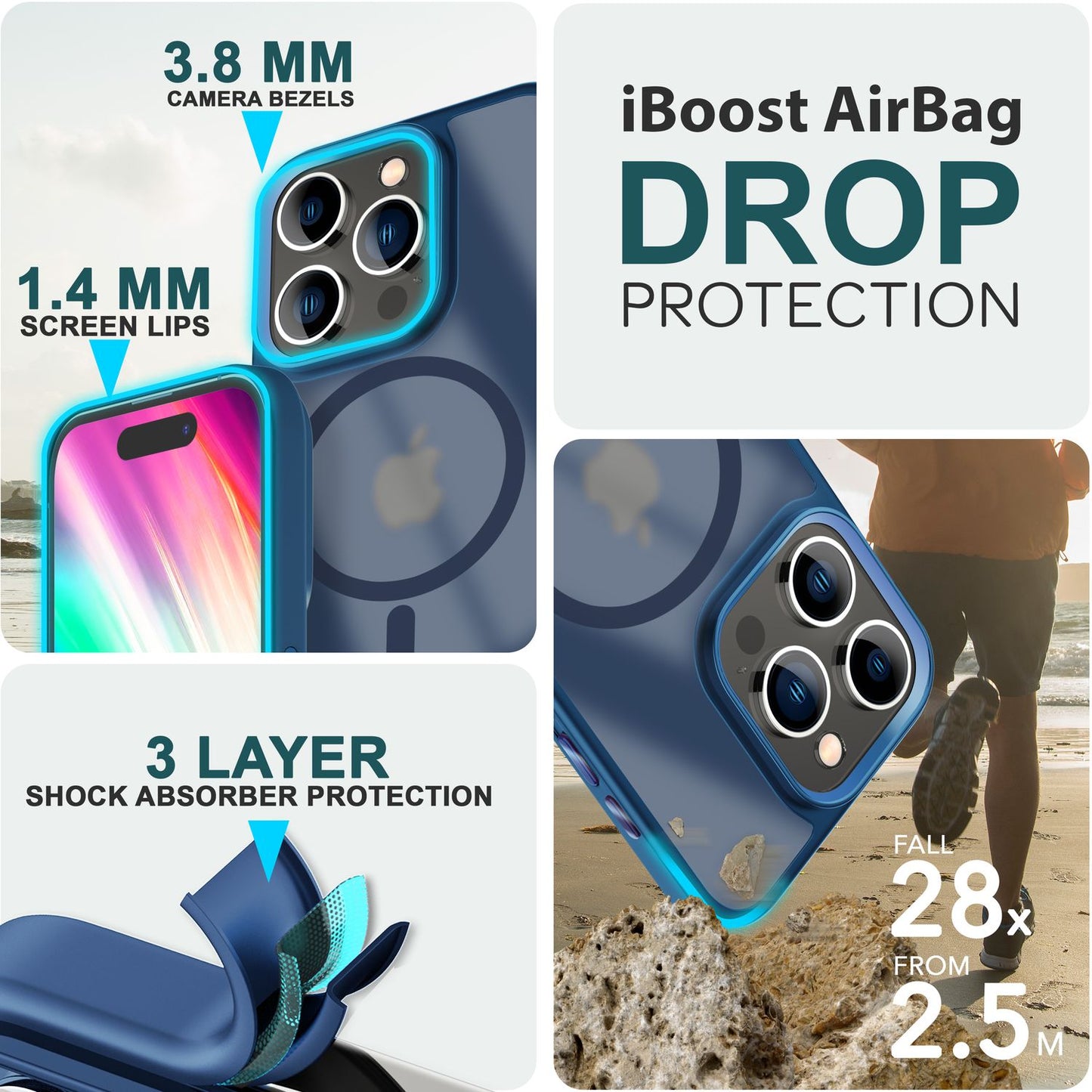 MagSafe Hybrid hulstur fyrir iPhone 15 Pro, hörð hulstur með frosti og verndarbrún.