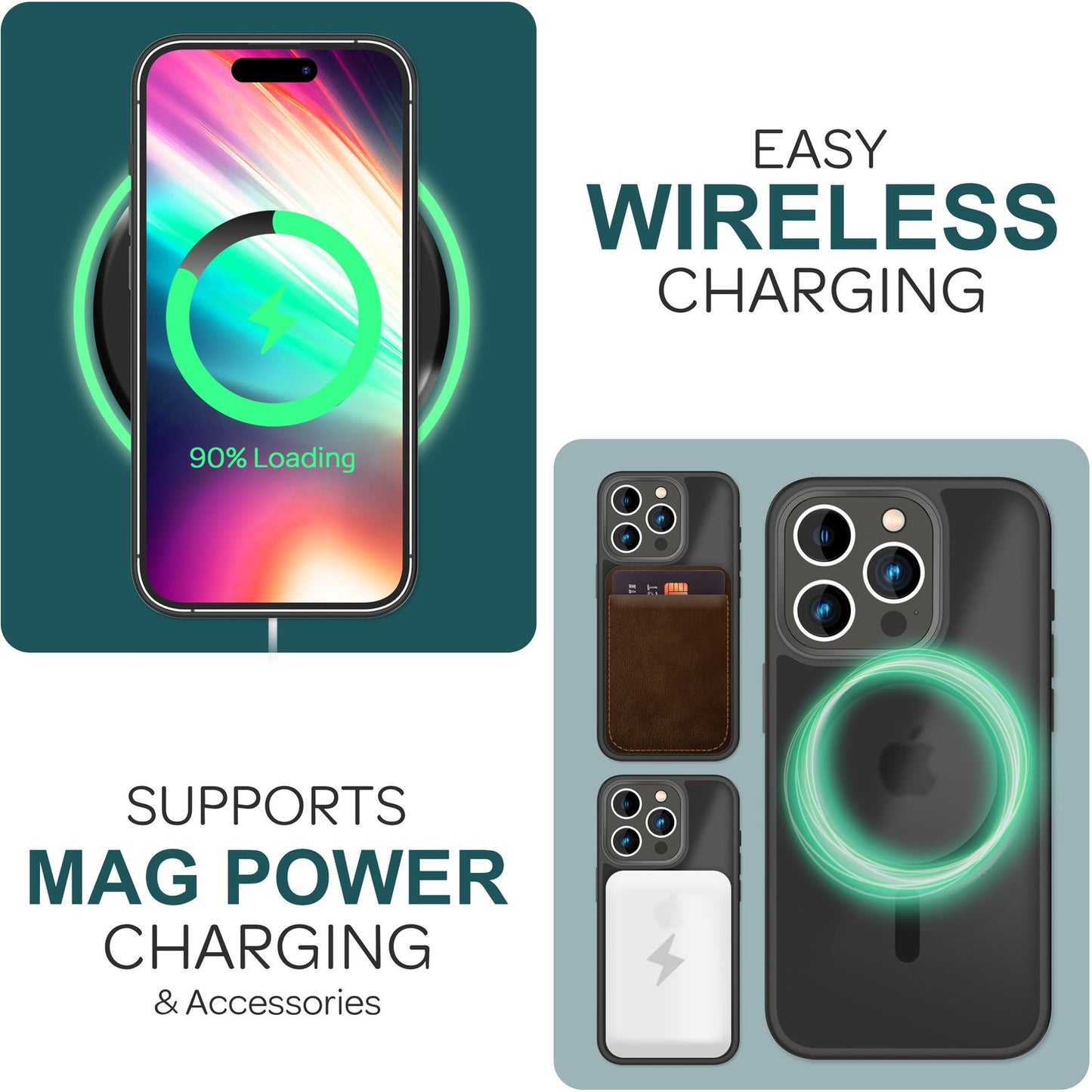 MagSafe Hybrid hulstur fyrir iPhone 15 Pro, hörð hulstur með frosti og verndarbrún.