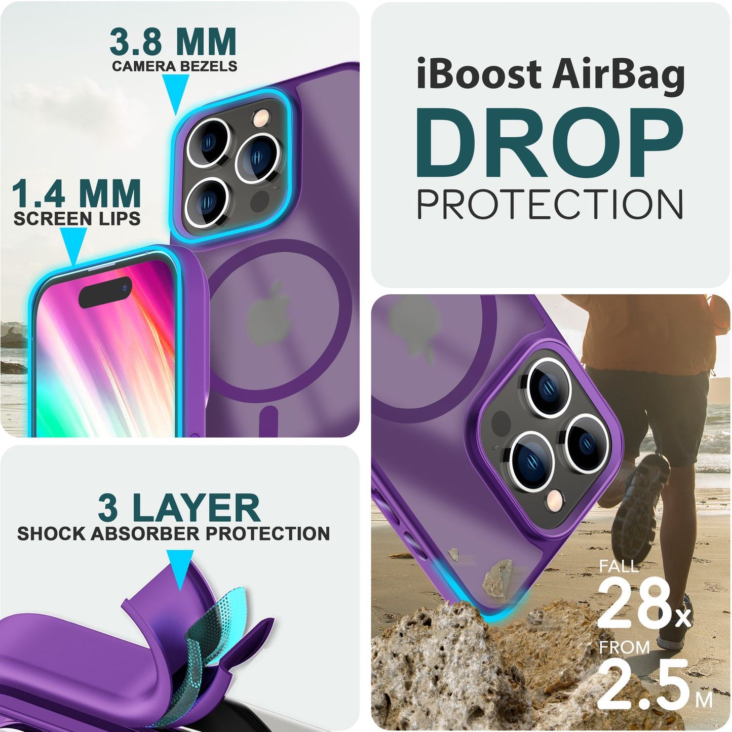 MagSafe Hybrid hulstur fyrir iPhone 15 Pro Max, hörð og matt hulstur, verndandi símahulstur