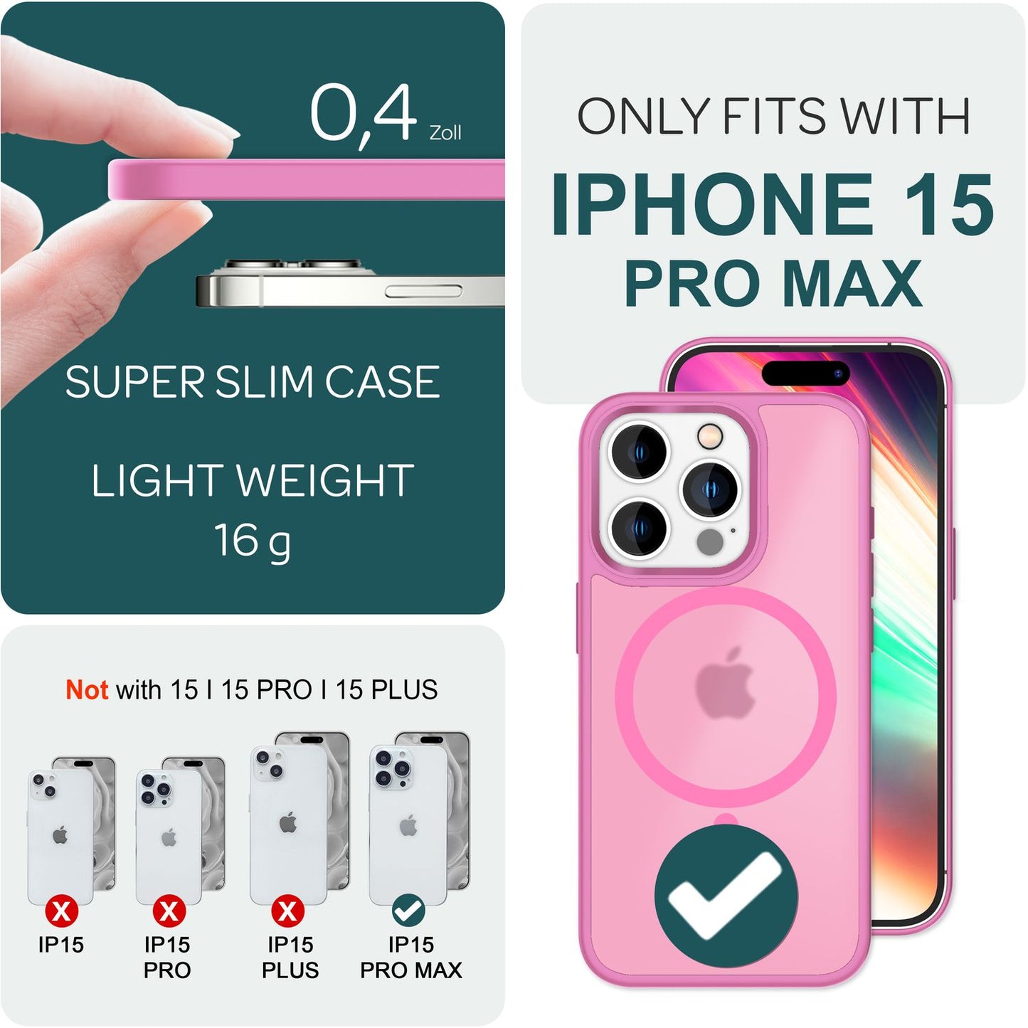 MagSafe Hybrid hulstur fyrir iPhone 15 Pro Max, hörð og matt hulstur, verndandi símahulstur