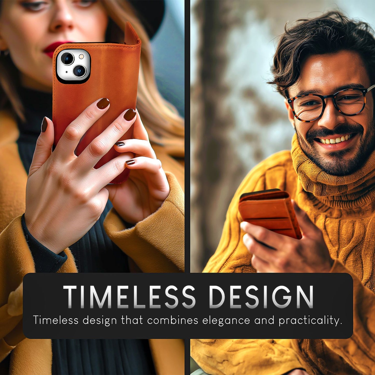 NALIA leðurhulstur fyrir iPhone 15 Plus, hlífðarhulstur úr kúaleðri með RFID vörn, standandi og samanbrjótanlegt