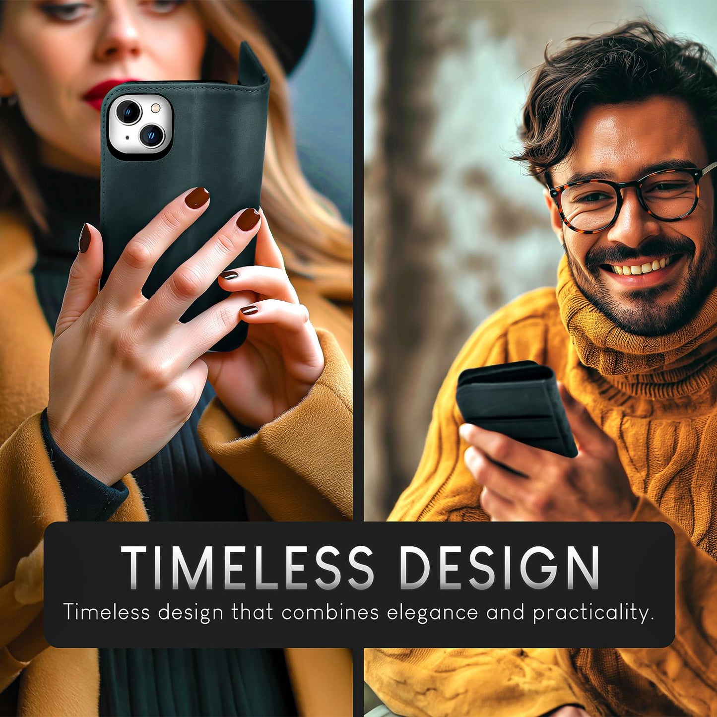 NALIA leðurhulstur fyrir iPhone 15 Plus, hlífðarhulstur úr kúaleðri með RFID vörn, standandi og samanbrjótanlegt