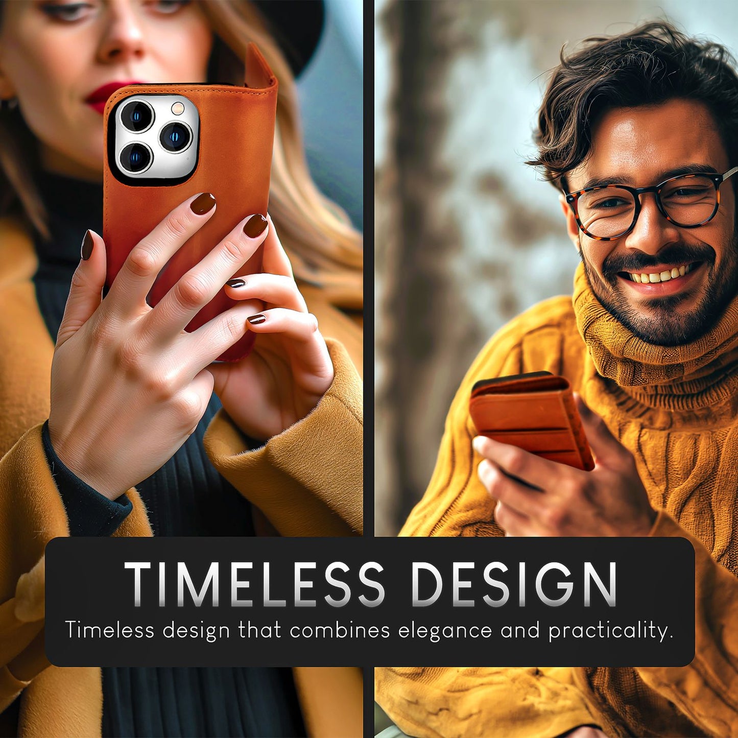 NALIA Echt-Leder Flipcase für iPhone 15 Pro Hülle, Rindsleder Schutzhülle RFID-Schutz Lederhülle Aufstellbar