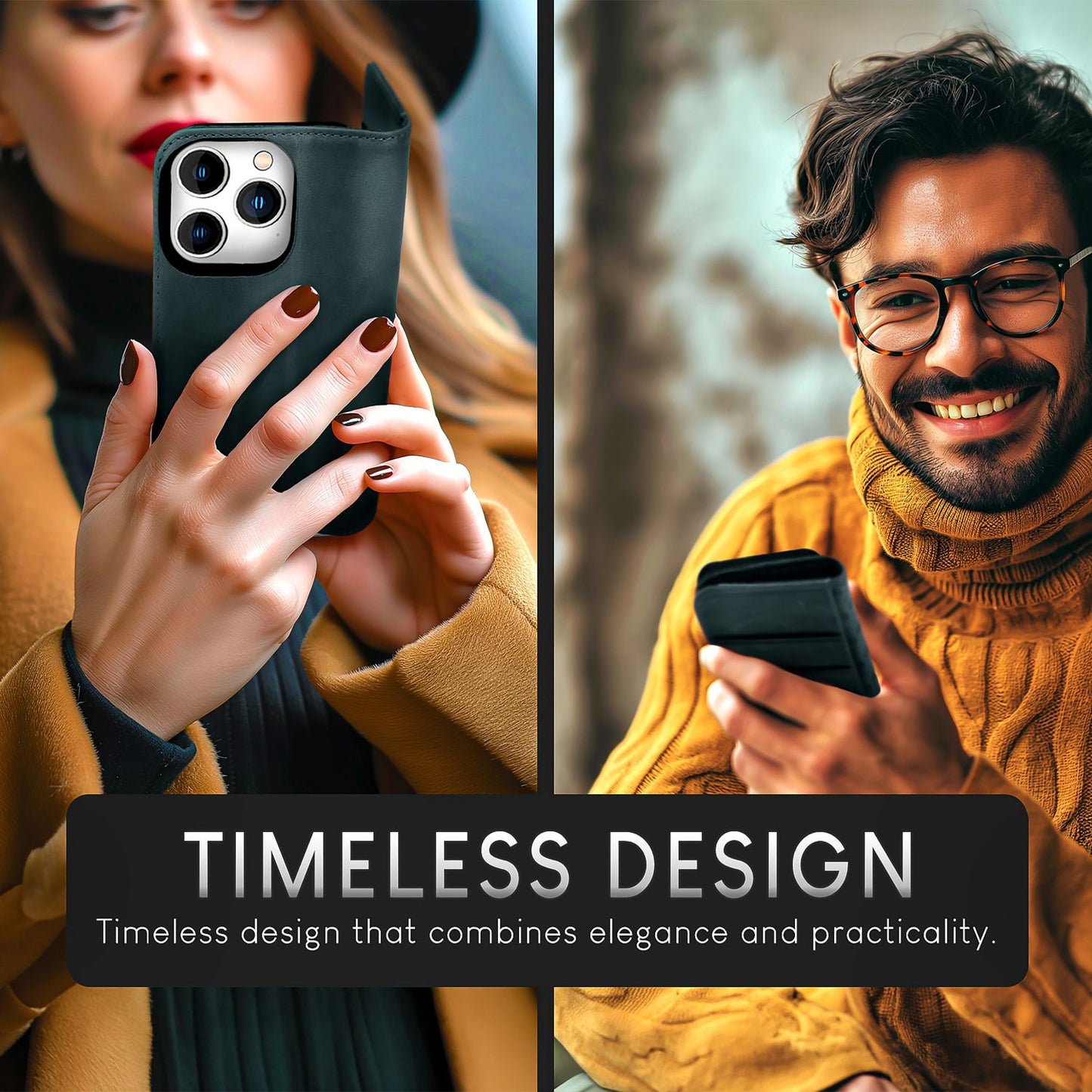 NALIA Echt-Leder Flipcase für iPhone 15 Pro Hülle, Rindsleder Schutzhülle RFID-Schutz Lederhülle Aufstellbar