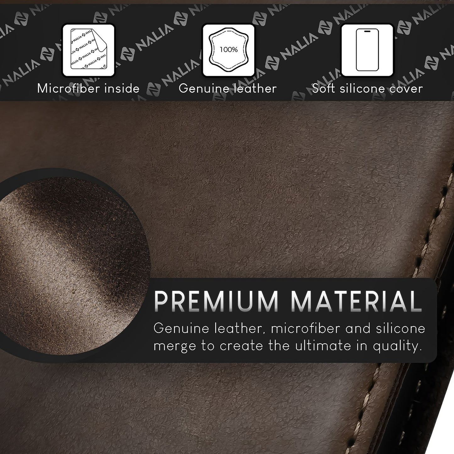 NALIA Echt-Leder Flipcase für iPhone 15 Pro Max Hülle, Rindsleder Schutzhülle RFID-Schutz Lederhülle Wallet