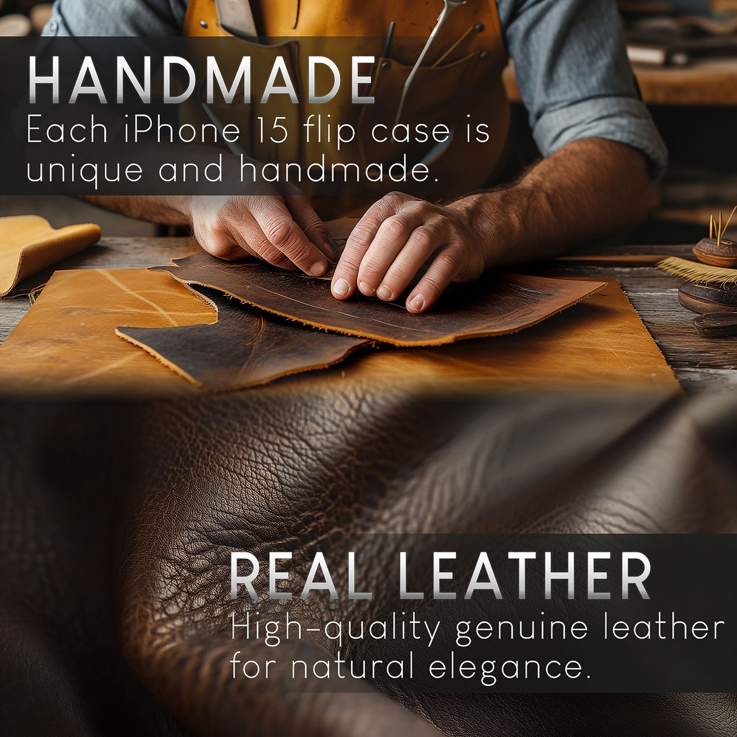 NALIA Echt-Leder Flipcase für iPhone 15 Pro Max Hülle, Rindsleder Schutzhülle RFID-Schutz Lederhülle Wallet