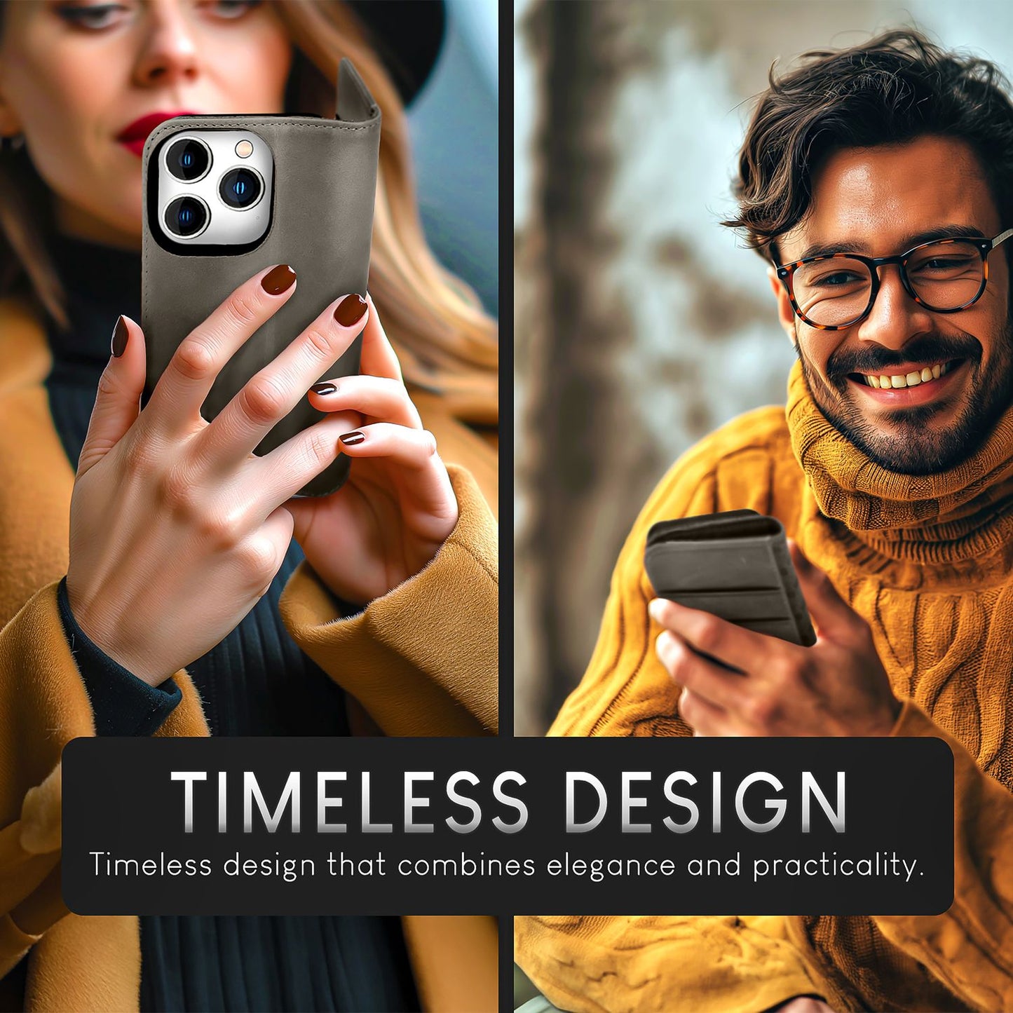 NALIA Echt-Leder Flipcase für iPhone 15 Pro Max Hülle, Rindsleder Schutzhülle RFID-Schutz Lederhülle Wallet