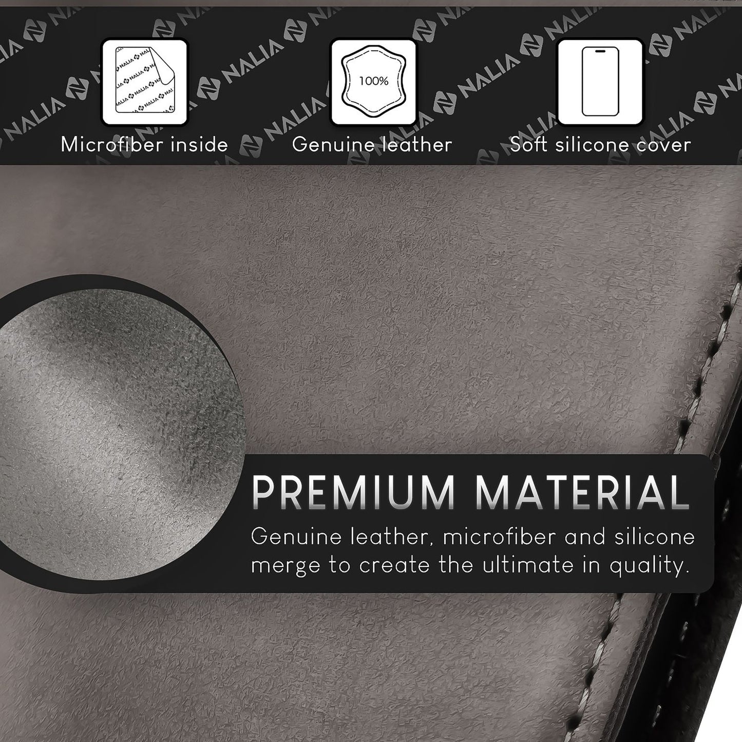 NALIA Echt-Leder Flipcase für iPhone 15 Pro Max Hülle, Rindsleder Schutzhülle RFID-Schutz Lederhülle Wallet