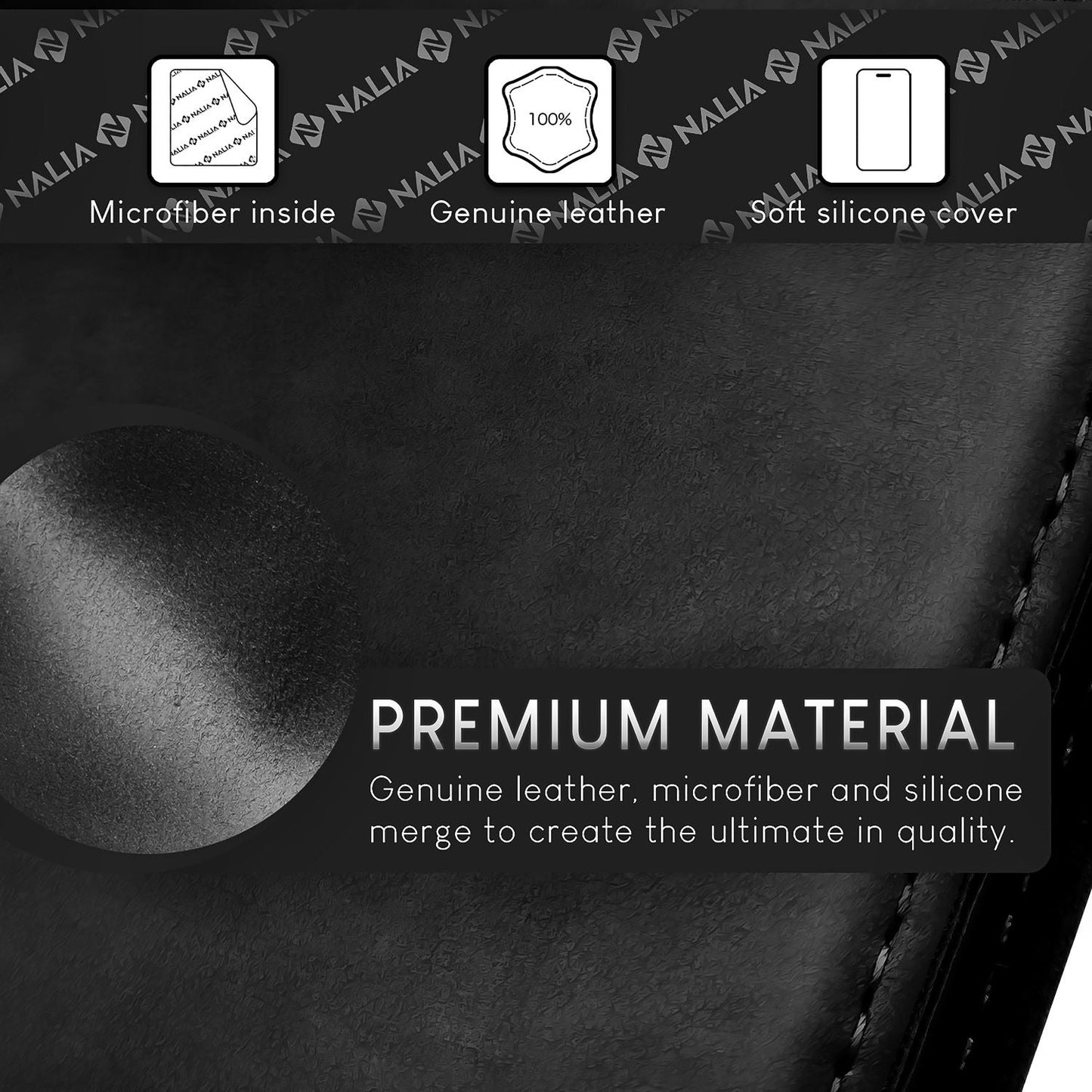 NALIA Echt-Leder Flipcase für iPhone 15 Pro Max Hülle, Rindsleder Schutzhülle RFID-Schutz Lederhülle Wallet