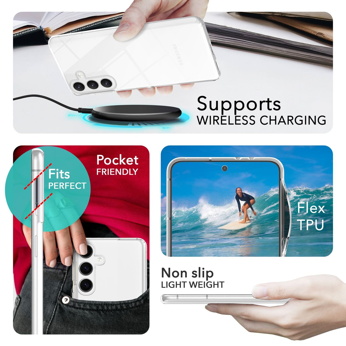 NALIA Sturdy Clear Protective Case for Samsung Galaxy S24 Plus, Transparent with Hard Back &amp; Silicone Frame
