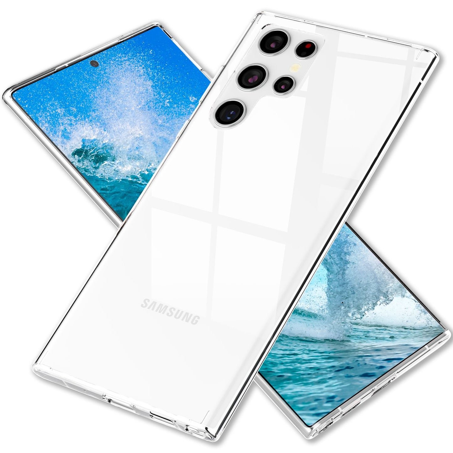 NALIA Sturdy Clear Protective Case for Samsung Galaxy S24 Ultra, Transparent with Hard Back &amp; Silicone Frame