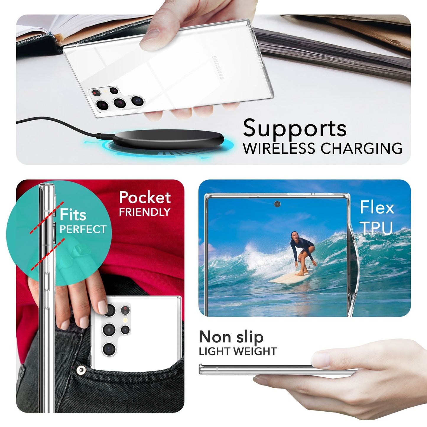 NALIA Sturdy Clear Protective Case for Samsung Galaxy S24 Ultra, Transparent with Hard Back &amp; Silicone Frame