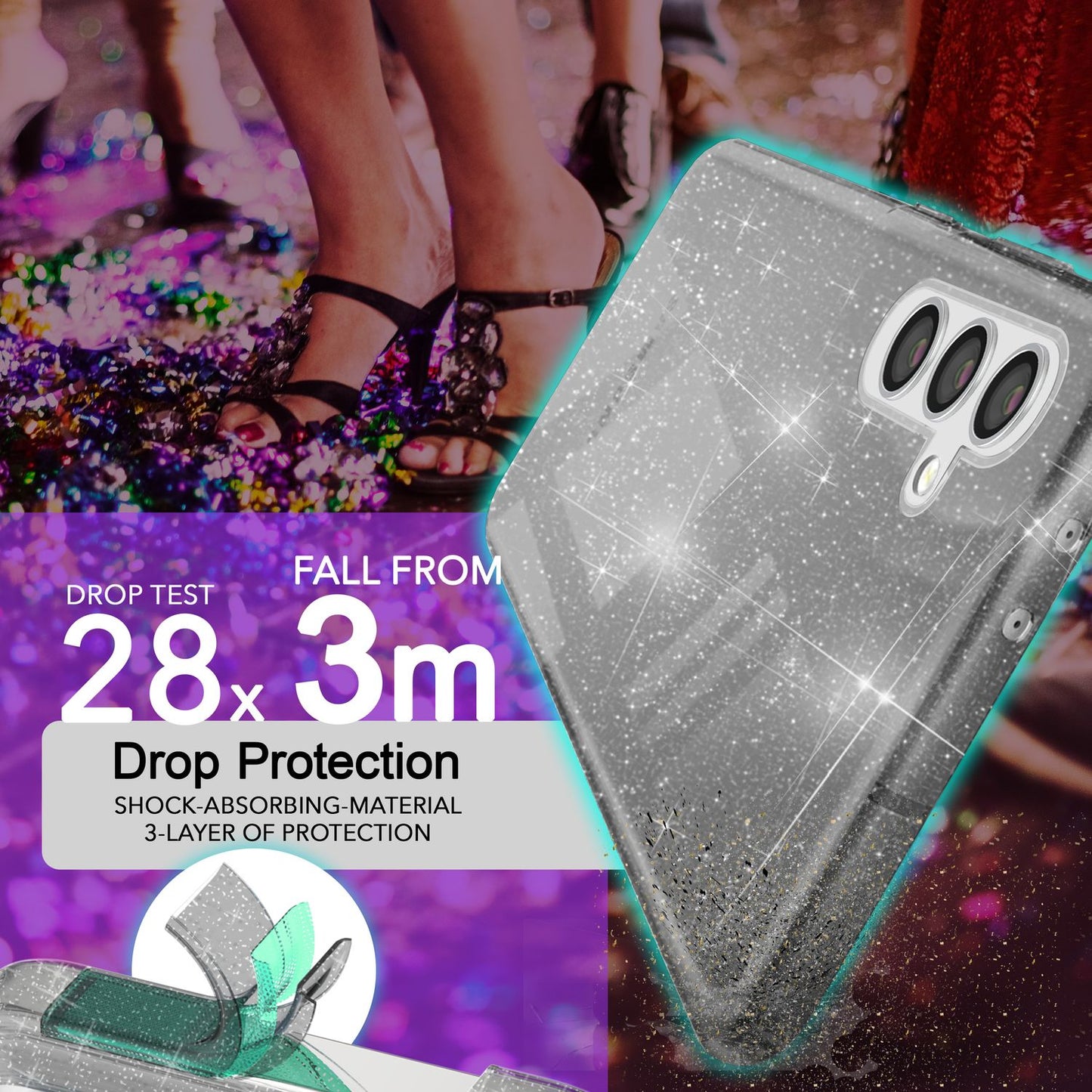 NALIA Glitter Protective Case for Samsung Galaxy S24, Transparent Silicone Phone Case, Glitter Case