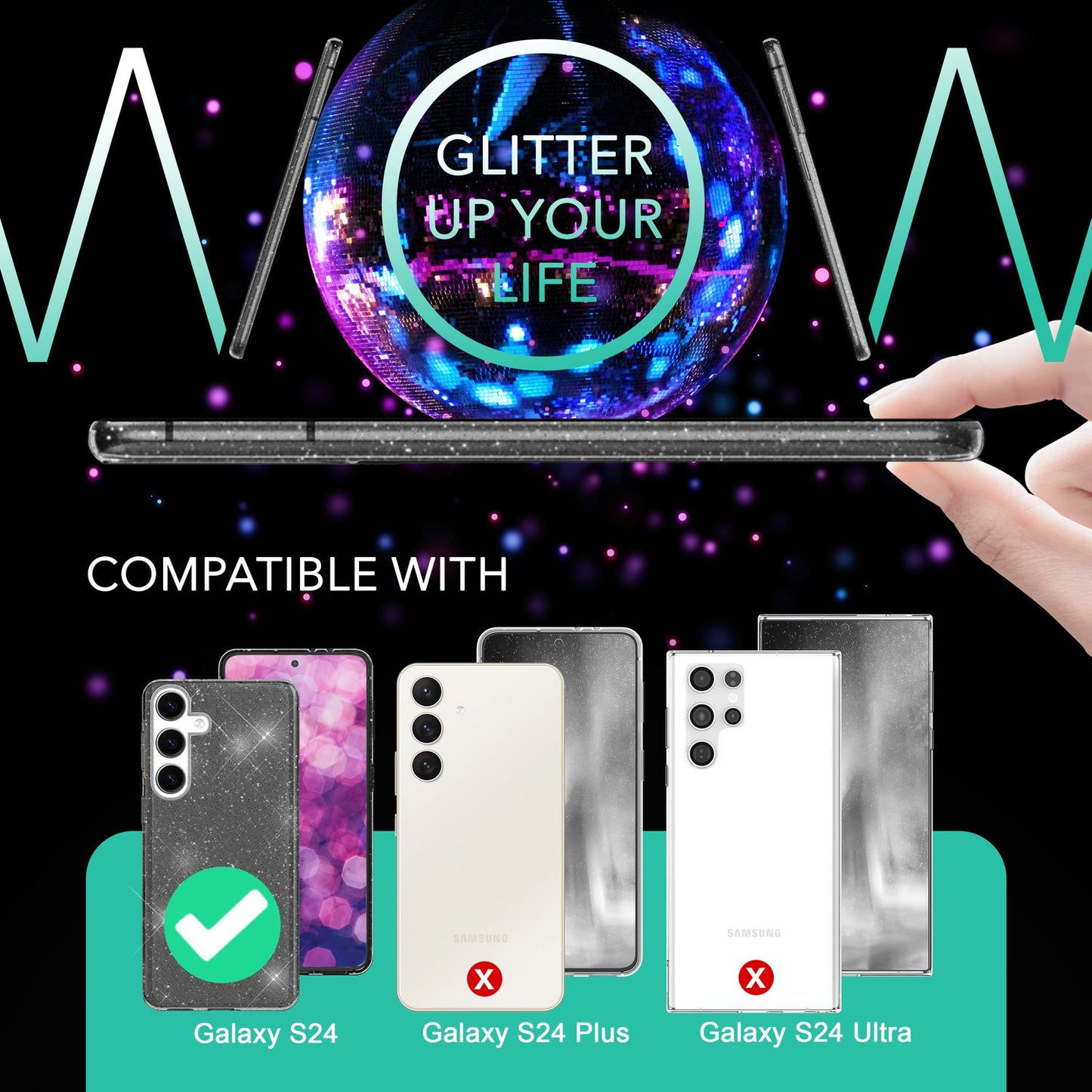 NALIA Glitter Protective Case for Samsung Galaxy S24, Transparent Silicone Phone Case, Glitter Case