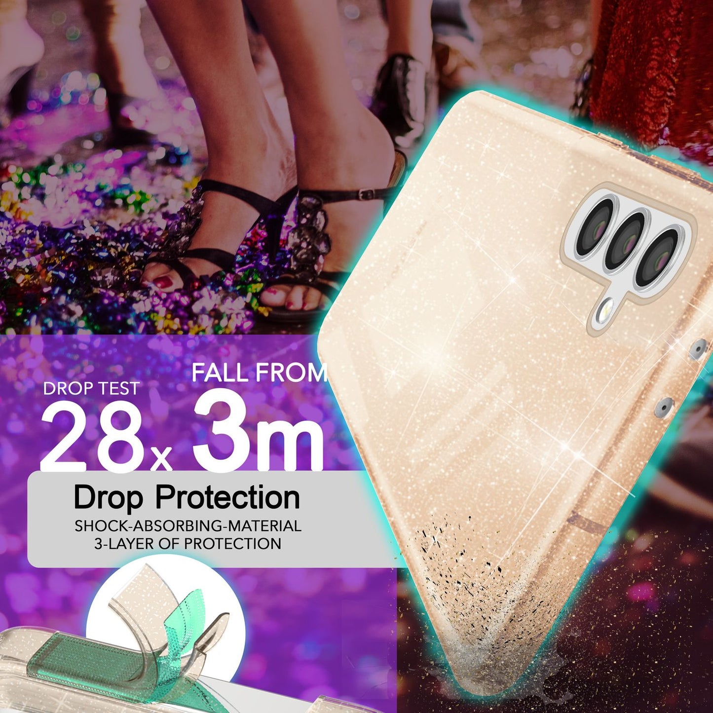 NALIA Glitter Protective Case for Samsung Galaxy S24, Transparent Silicone Phone Case, Glitter Case