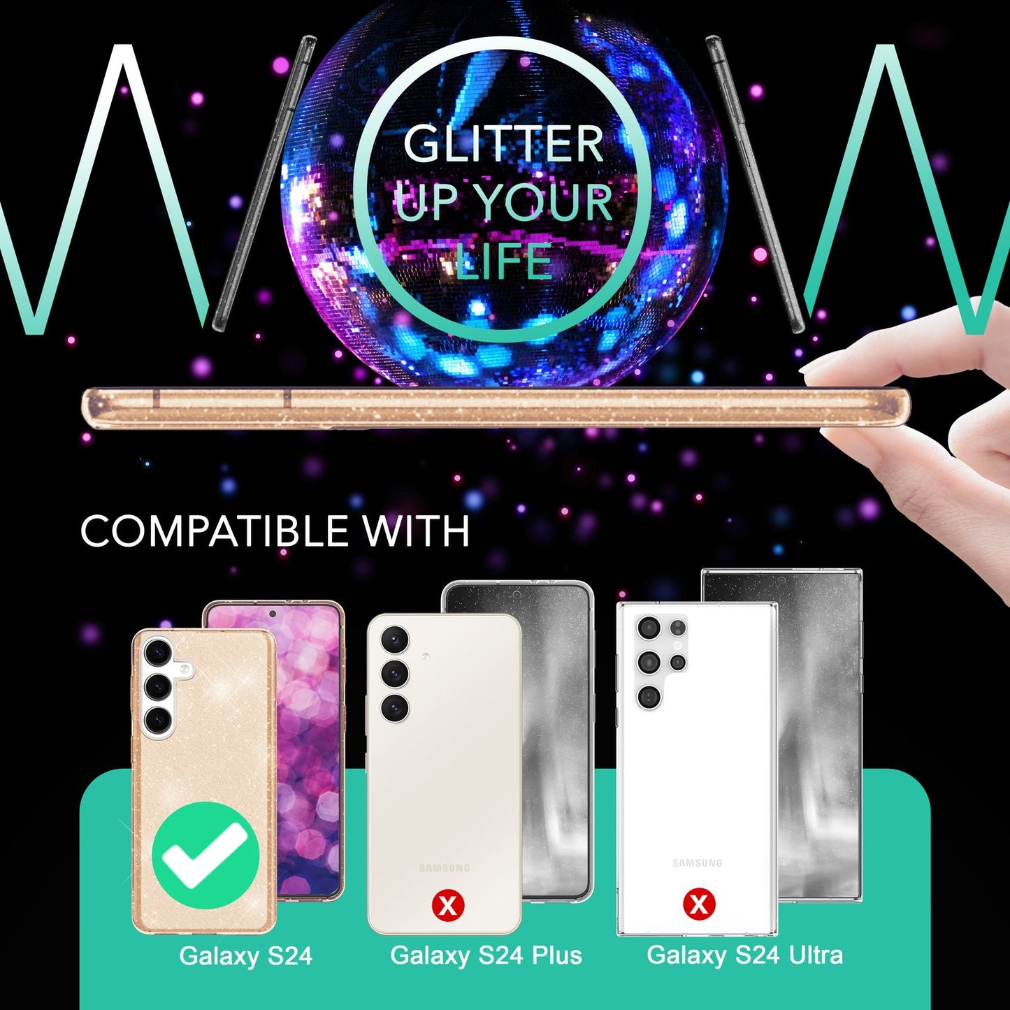 NALIA Glitter Protective Case for Samsung Galaxy S24, Transparent Silicone Phone Case, Glitter Case