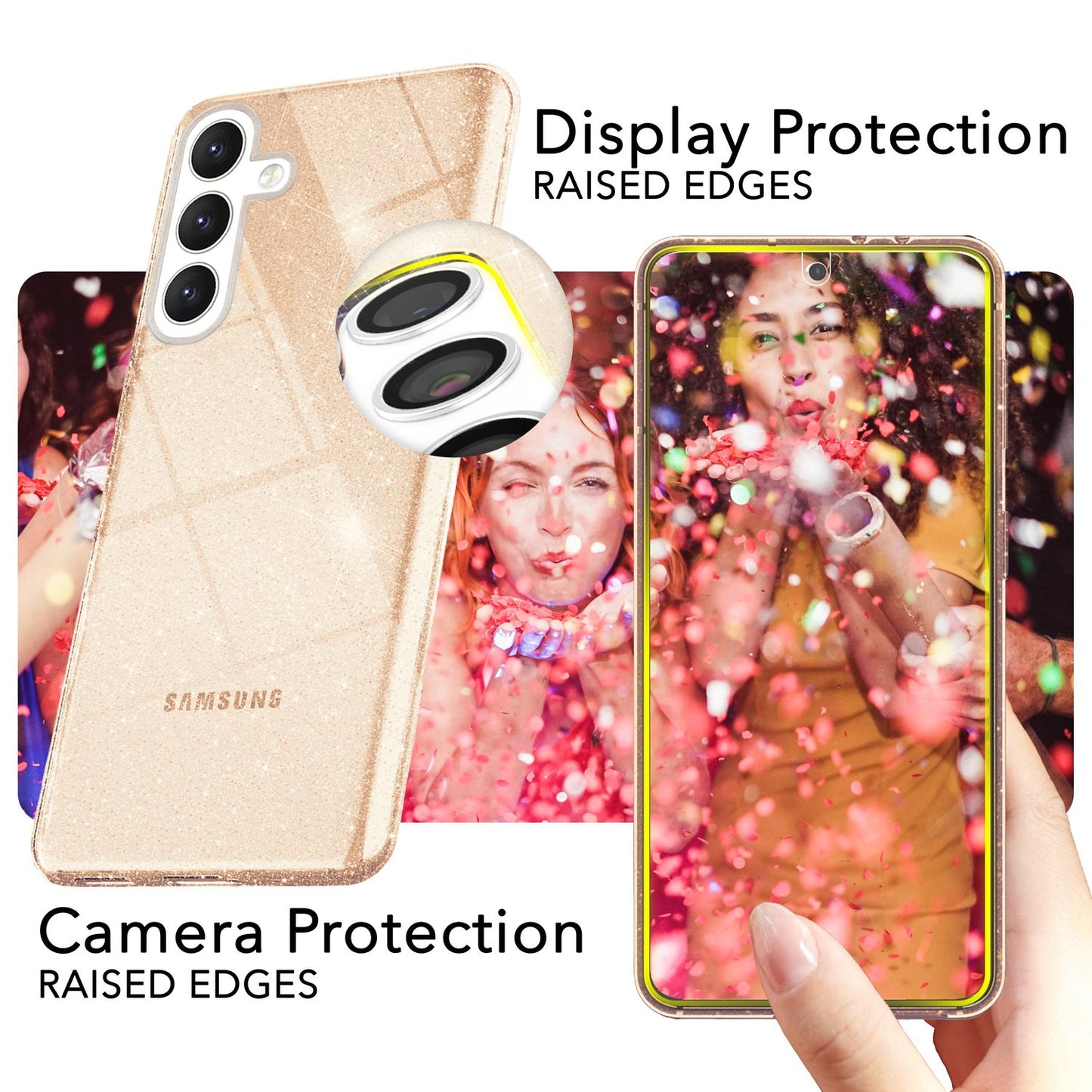 NALIA Glitter Protective Case for Samsung Galaxy S24, Transparent Silicone Phone Case, Glitter Case