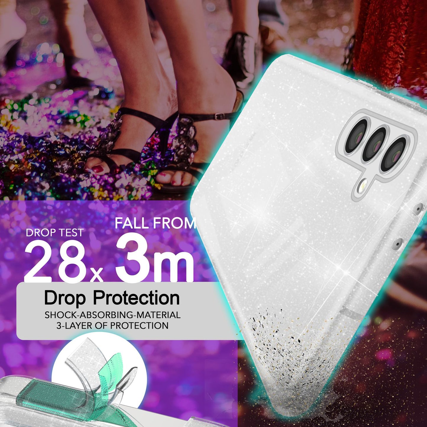 NALIA Glitter Protective Case for Samsung Galaxy S24, Transparent Silicone Phone Case, Glitter Case