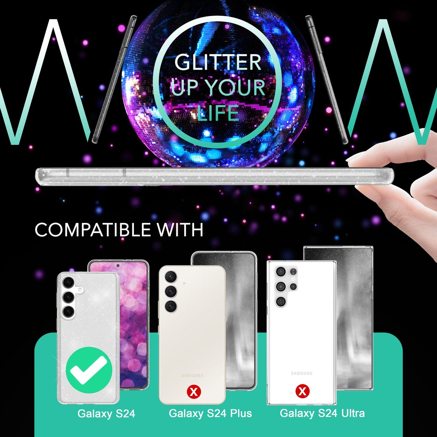 NALIA Glitter Protective Case for Samsung Galaxy S24, Transparent Silicone Phone Case, Glitter Case