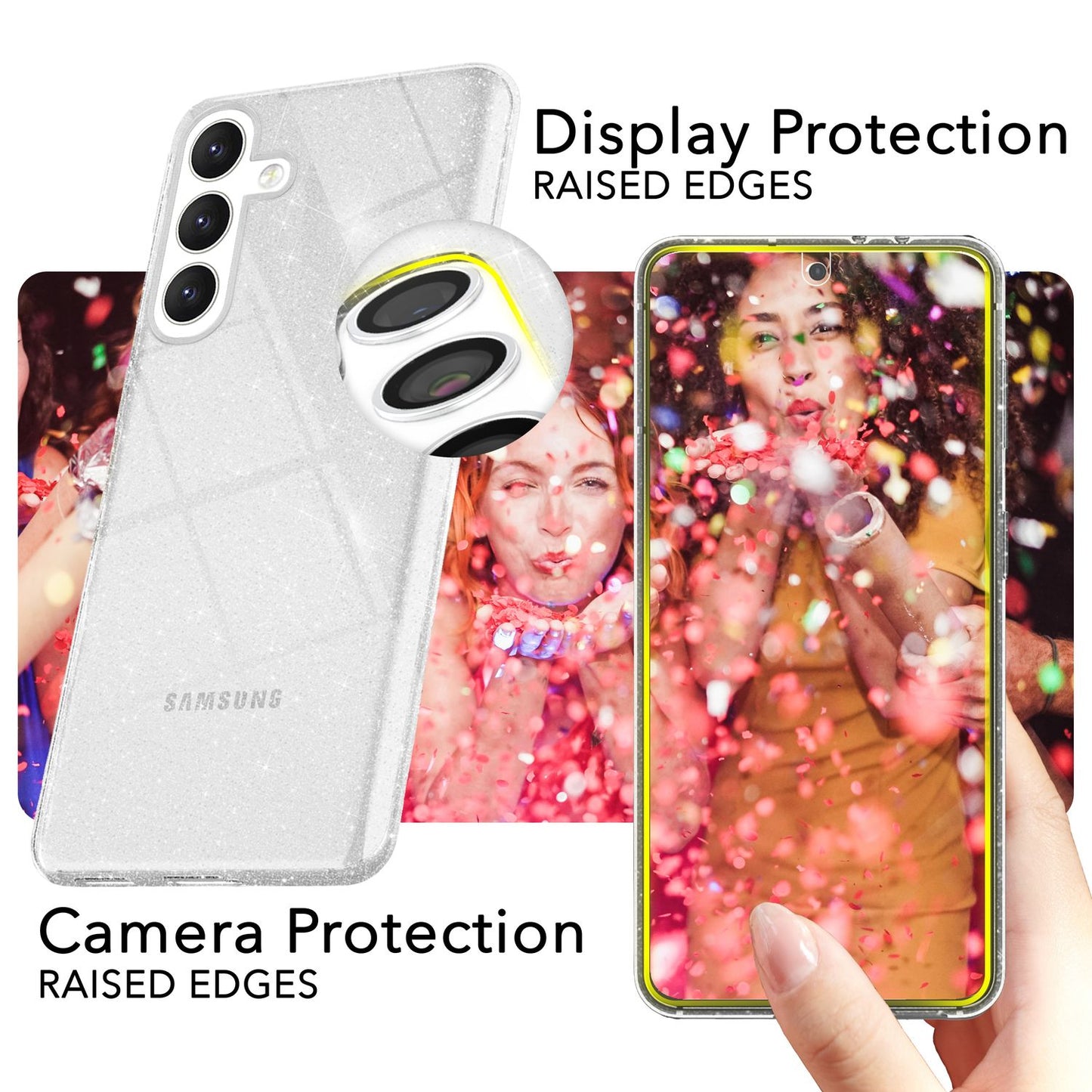 NALIA Glitter Protective Case for Samsung Galaxy S24, Transparent Silicone Phone Case, Glitter Case