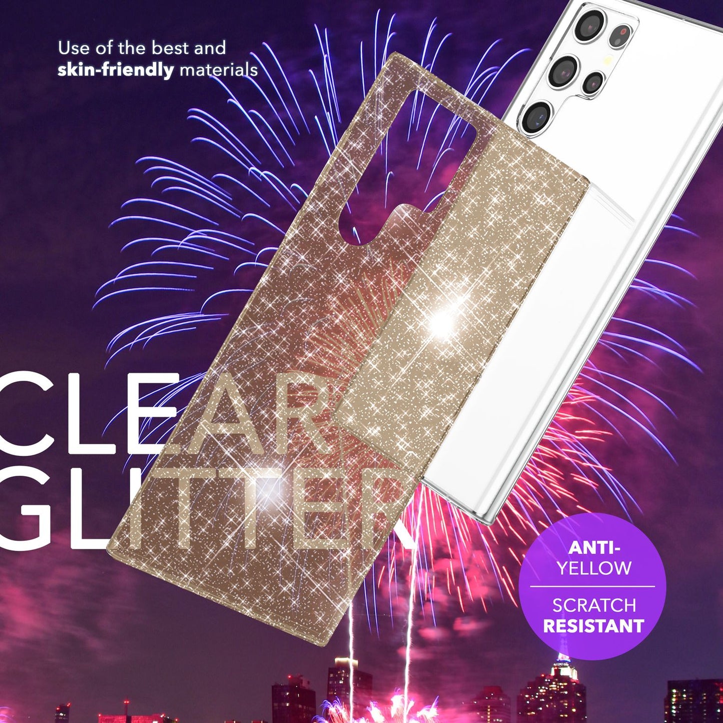 NALIA glitrandi verndarhulstur fyrir Samsung Galaxy S24 Ultra, gegnsætt sílikon símahulstur með demöntum og glitrandi gljáa