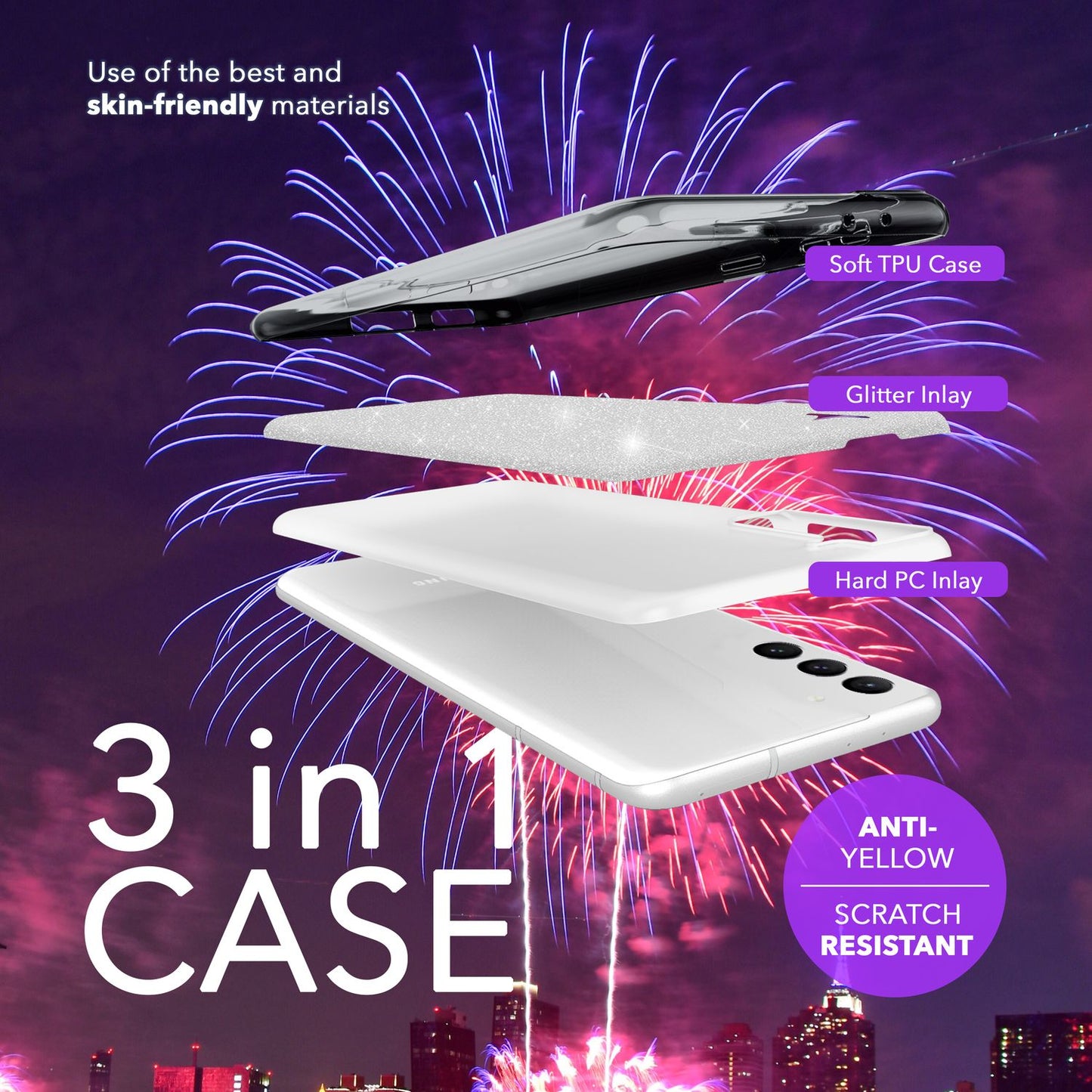 NALIA Hybrid Glitter Case for Samsung Galaxy S24, Shiny Glamour Glitter Protective Case with Reinforced Silicone