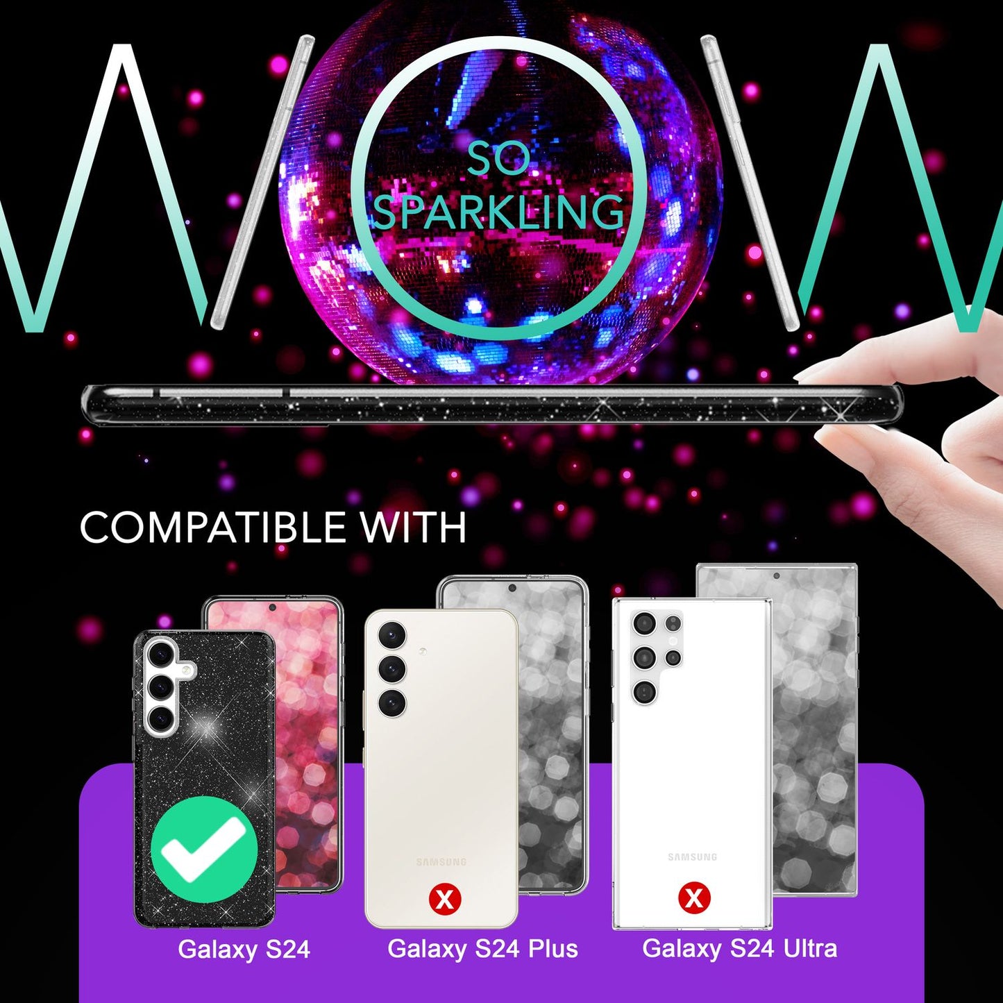 NALIA Hybrid Glitter Case for Samsung Galaxy S24, Shiny Glamour Glitter Protective Case with Reinforced Silicone