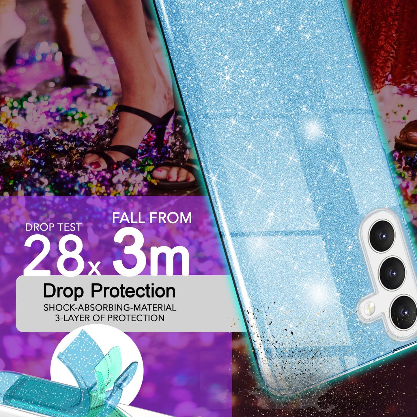 NALIA Hybrid Glitter Case for Samsung Galaxy S24, Shiny Glamour Glitter Protective Case with Reinforced Silicone