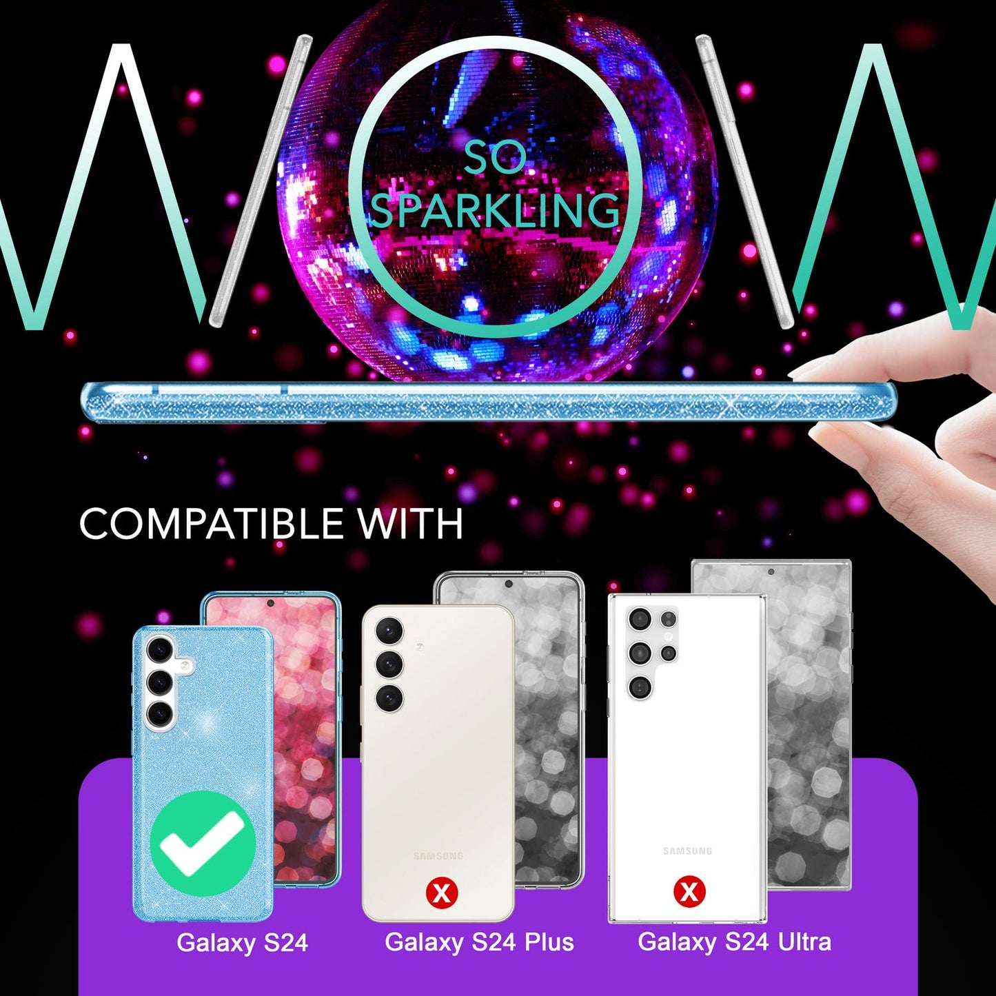 NALIA Hybrid Glitter Case for Samsung Galaxy S24, Shiny Glamour Glitter Protective Case with Reinforced Silicone