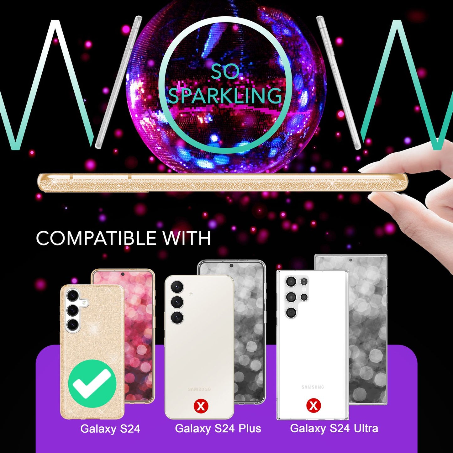 NALIA Hybrid Glitter Case for Samsung Galaxy S24, Shiny Glamour Glitter Protective Case with Reinforced Silicone