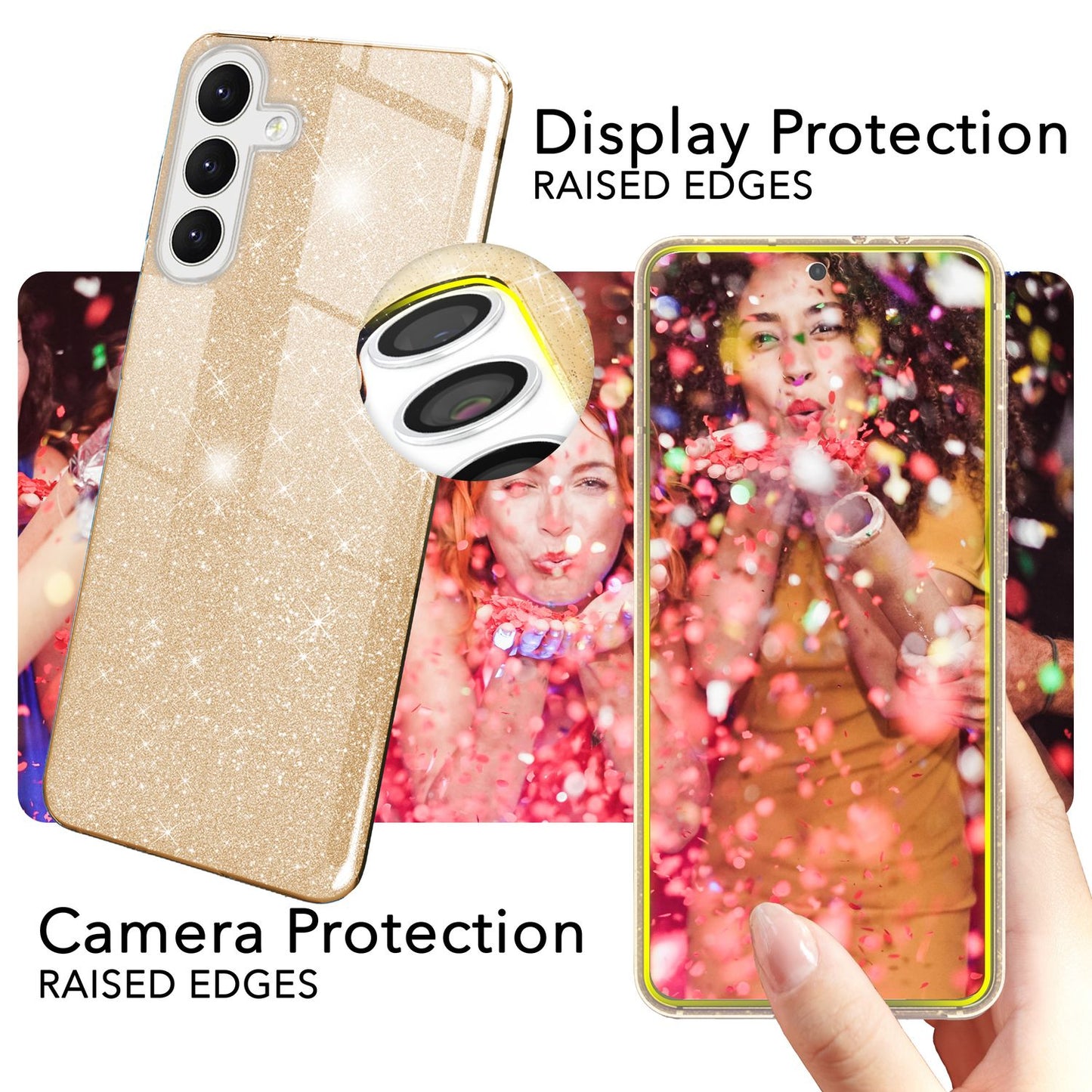 NALIA Hybrid Glitter Case for Samsung Galaxy S24, Shiny Glamour Glitter Protective Case with Reinforced Silicone