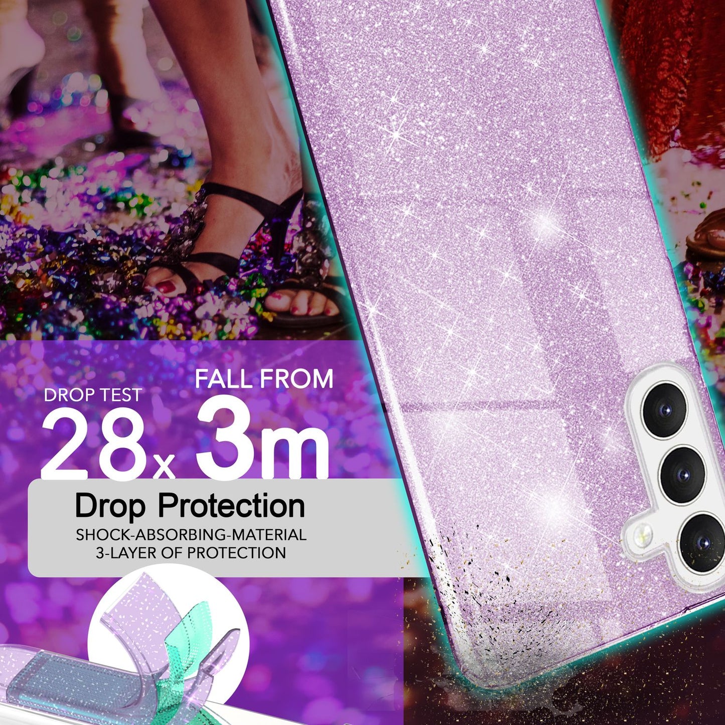 NALIA Hybrid Glitter Case for Samsung Galaxy S24, Shiny Glamour Glitter Protective Case with Reinforced Silicone
