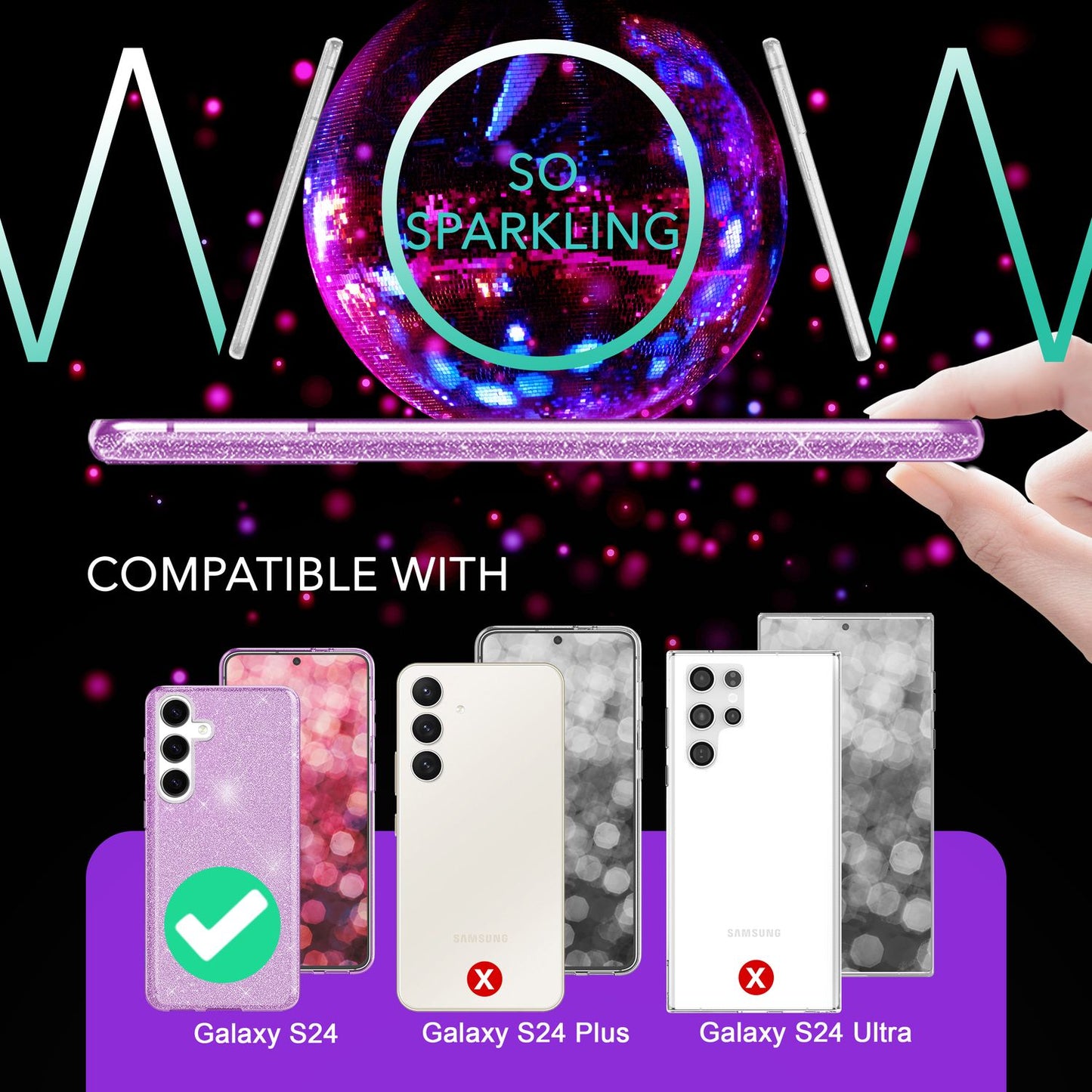 NALIA Hybrid Glitter Case for Samsung Galaxy S24, Shiny Glamour Glitter Protective Case with Reinforced Silicone