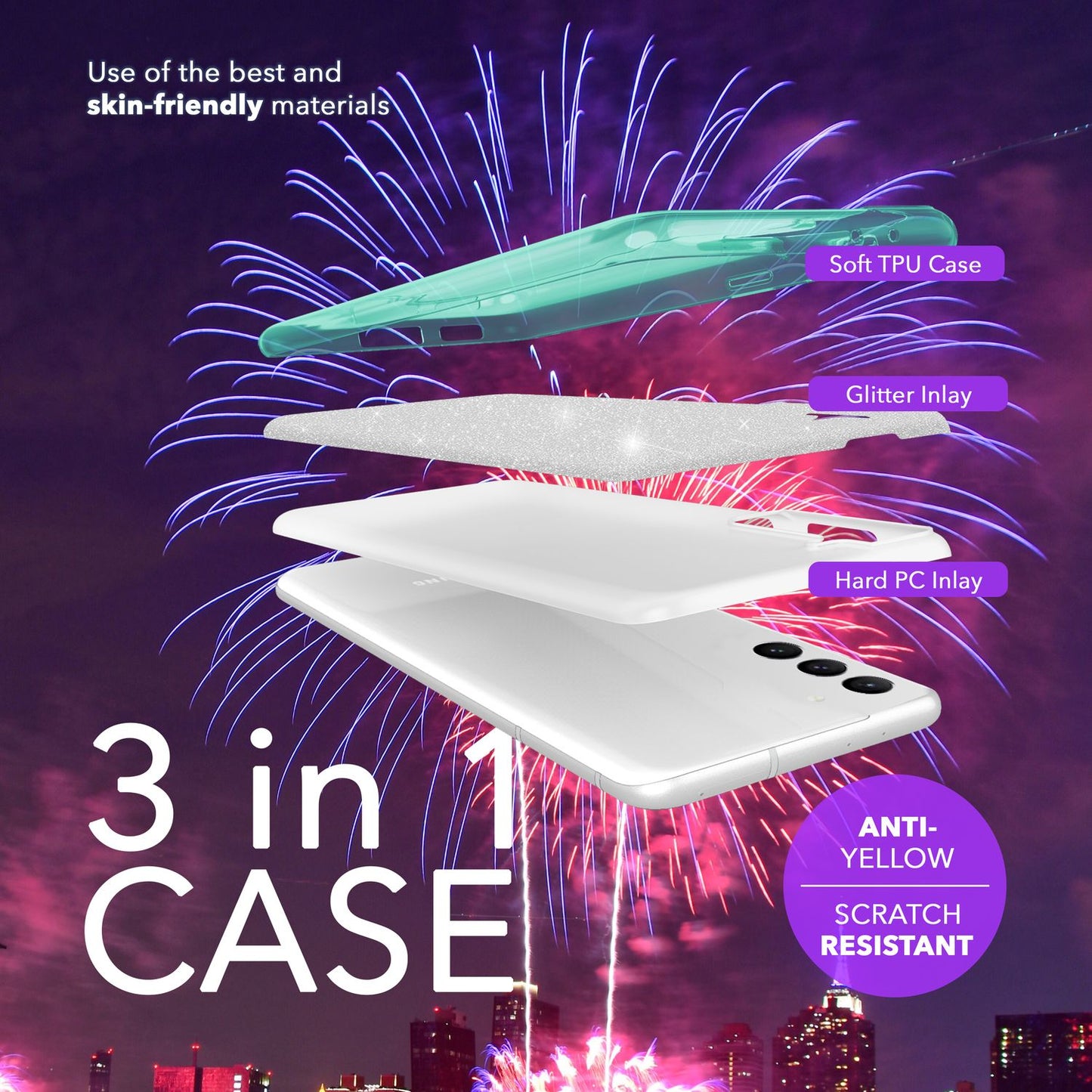 NALIA Hybrid Glitter Case for Samsung Galaxy S24, Shiny Glamour Glitter Protective Case with Reinforced Silicone