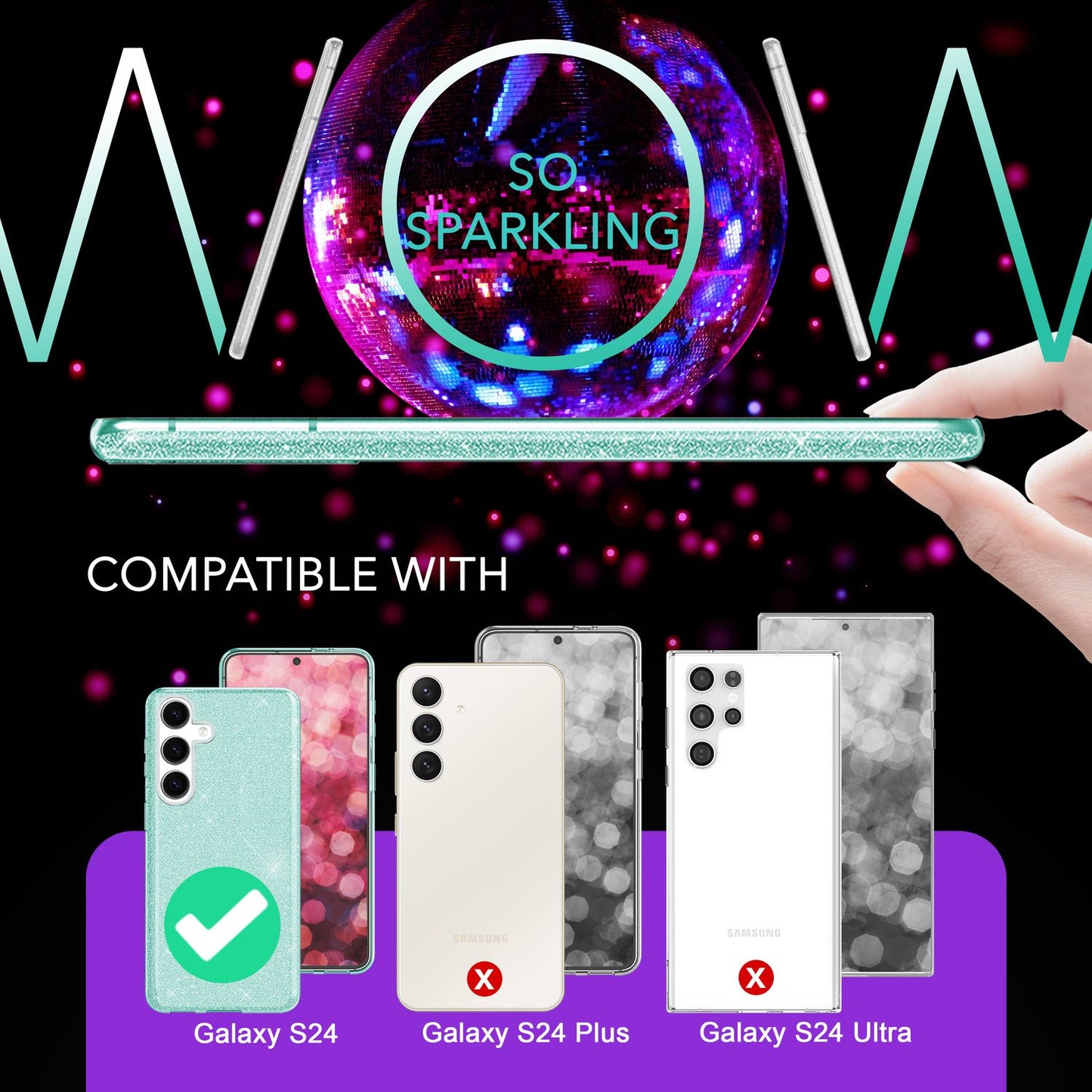 NALIA Hybrid Glitter Case for Samsung Galaxy S24, Shiny Glamour Glitter Protective Case with Reinforced Silicone