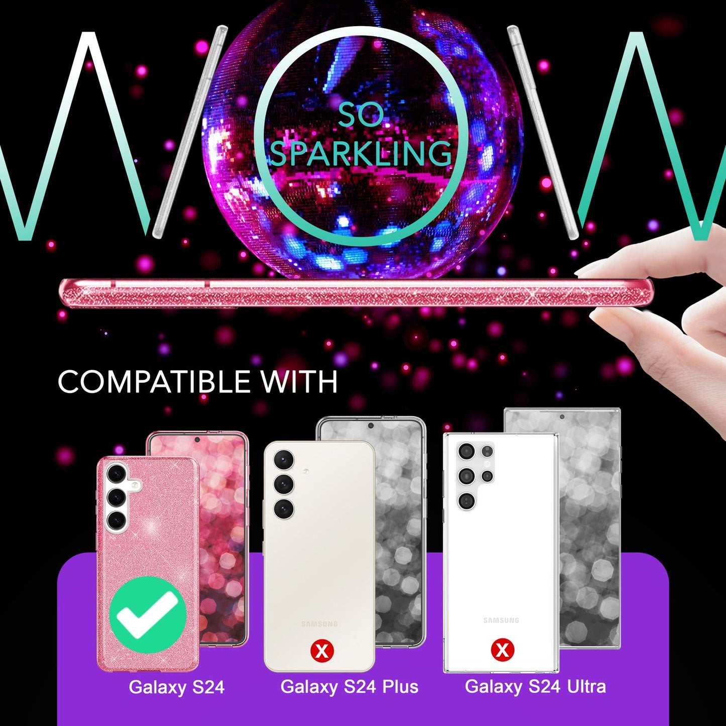 NALIA Hybrid Glitter Case for Samsung Galaxy S24, Shiny Glamour Glitter Protective Case with Reinforced Silicone